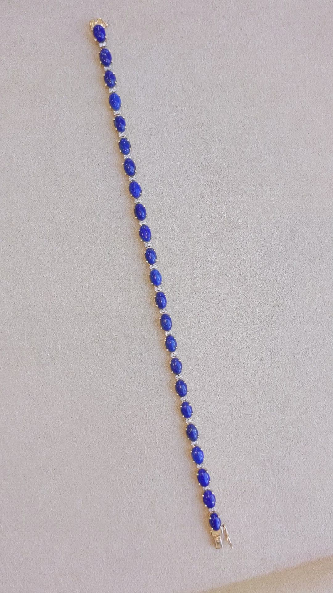 8.86 Ct.Tw.Total Carat Weight Lapis and Natural Diamond Tennis/Line Bracelet, 14K Yellow Gold Size Video