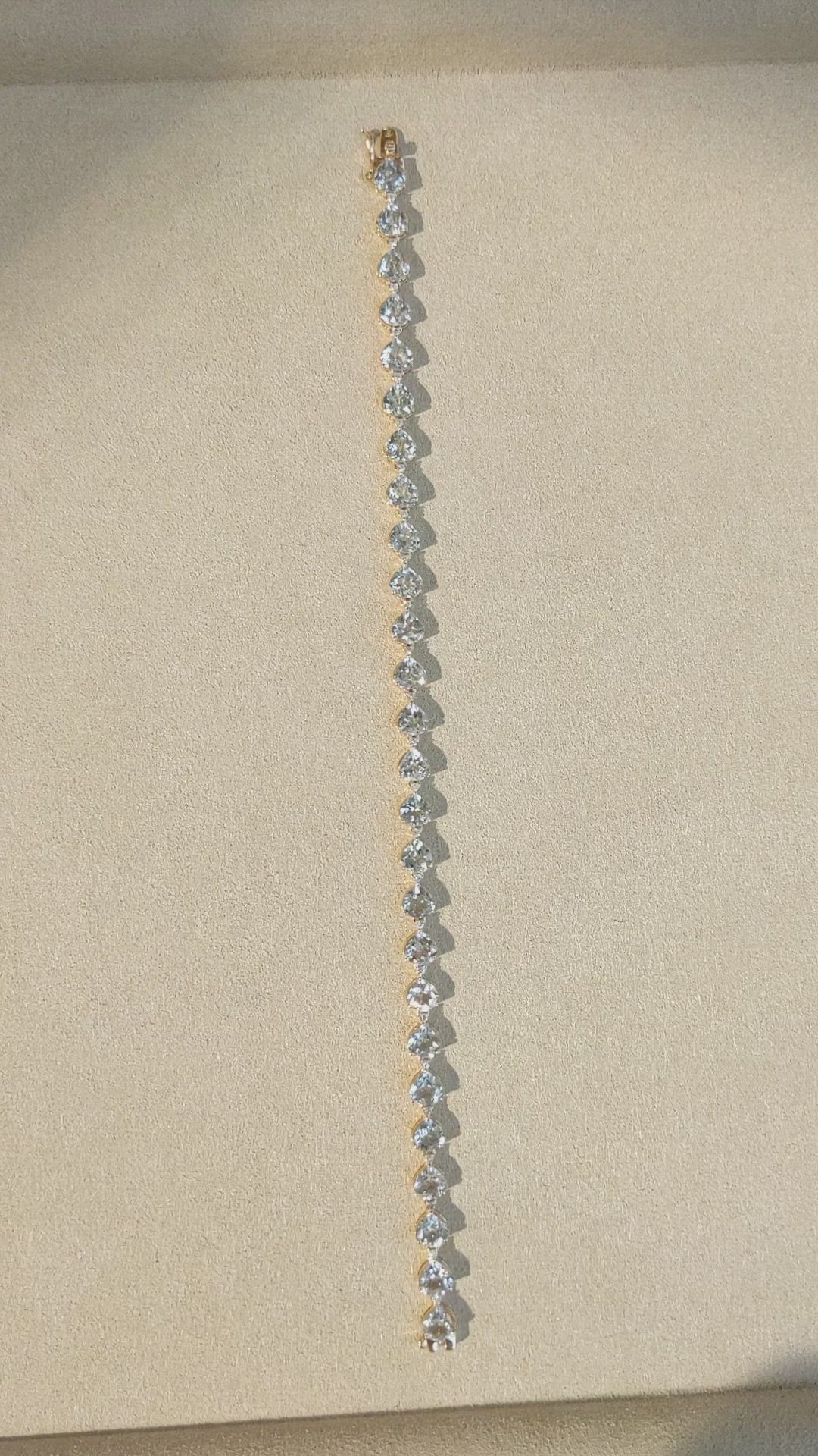 9.42 Ct.Tw.Total Carat Weight Blue Aquamarine and Natural Diamond Tennis/Line Bracelet, 14K Yellow Gold Size Video