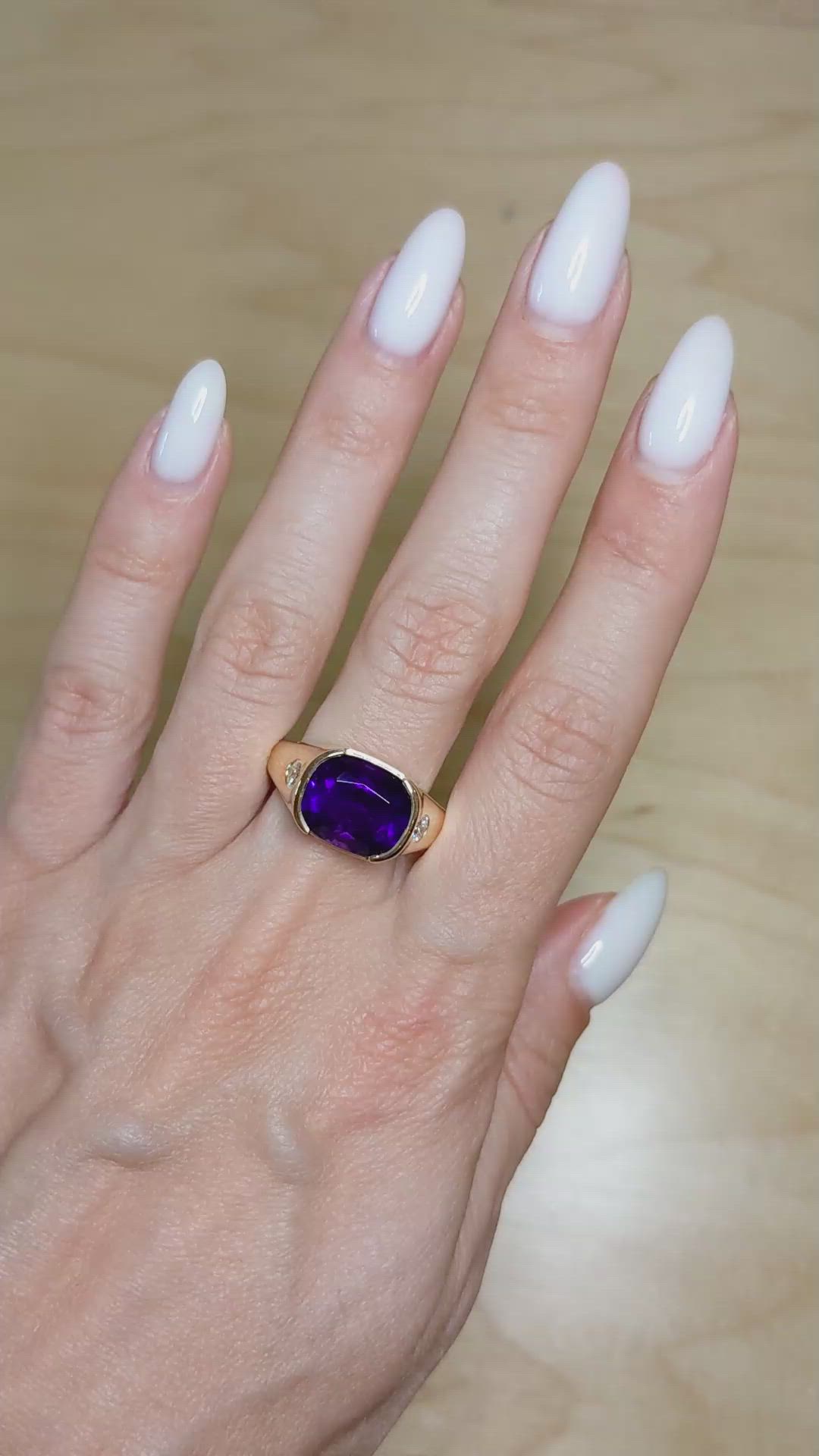5.02 Ct. Purple Amethyst and Natural Diamond Men's Ring, 14K Yellow Gold Size Video