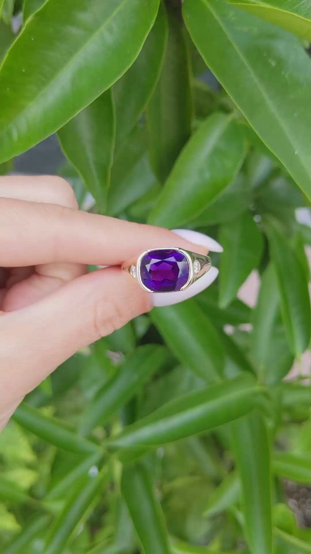 5.02 Ct. Purple Amethyst and Natural Diamond Men's Ring, 14K Yellow Gold Size Video