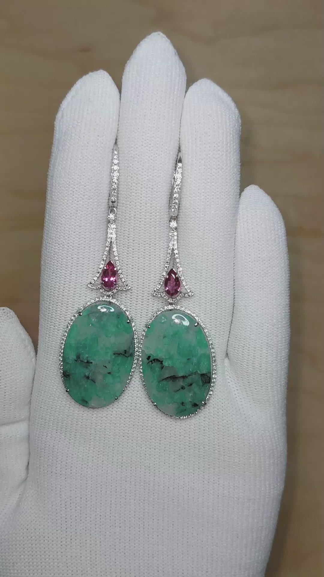 30.62&nbsp;Ct.Tw.Total Carat Weight Mixed Tourmaline and Natural Diamond Pave Earrings, 18K White Gold Size Video