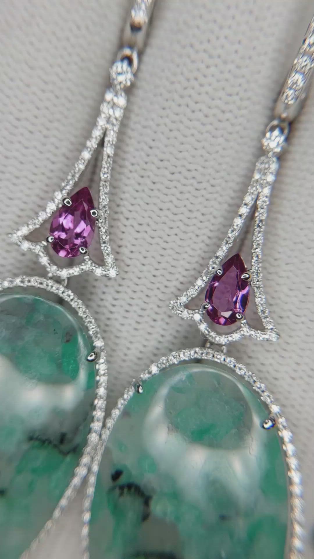 30.62&nbsp;Ct.Tw.Total Carat Weight Mixed Tourmaline and Natural Diamond Pave Earrings, 18K White Gold Size Video