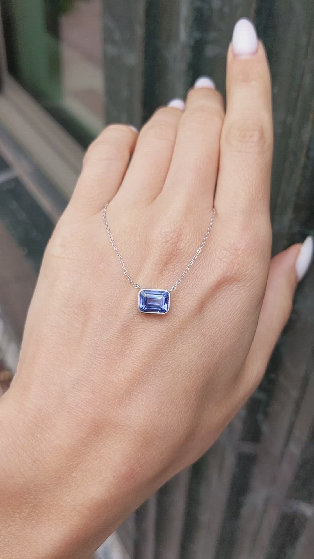 1.80 Ct. Violet Tanzanite Bezel Necklace, 14K White Gold Size Video
