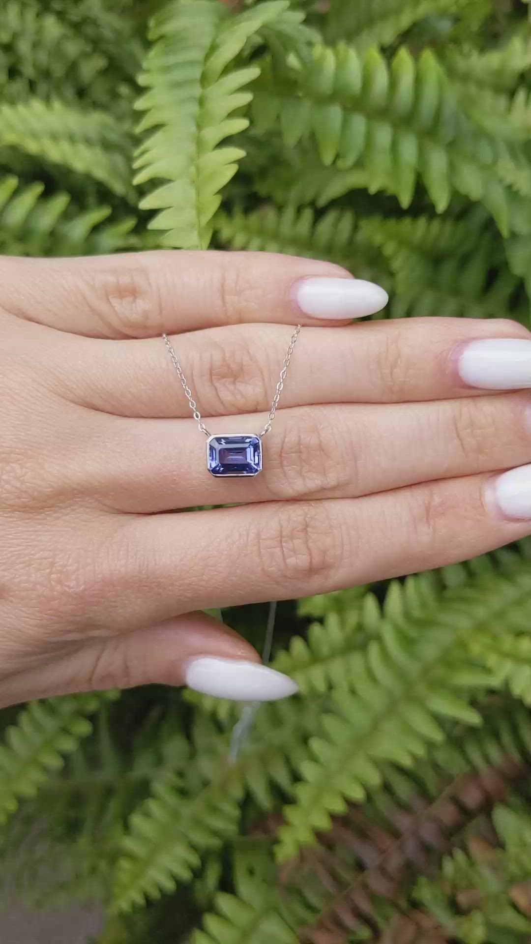 1.80 Ct. Violet Tanzanite Bezel Necklace, 14K White Gold Size Video