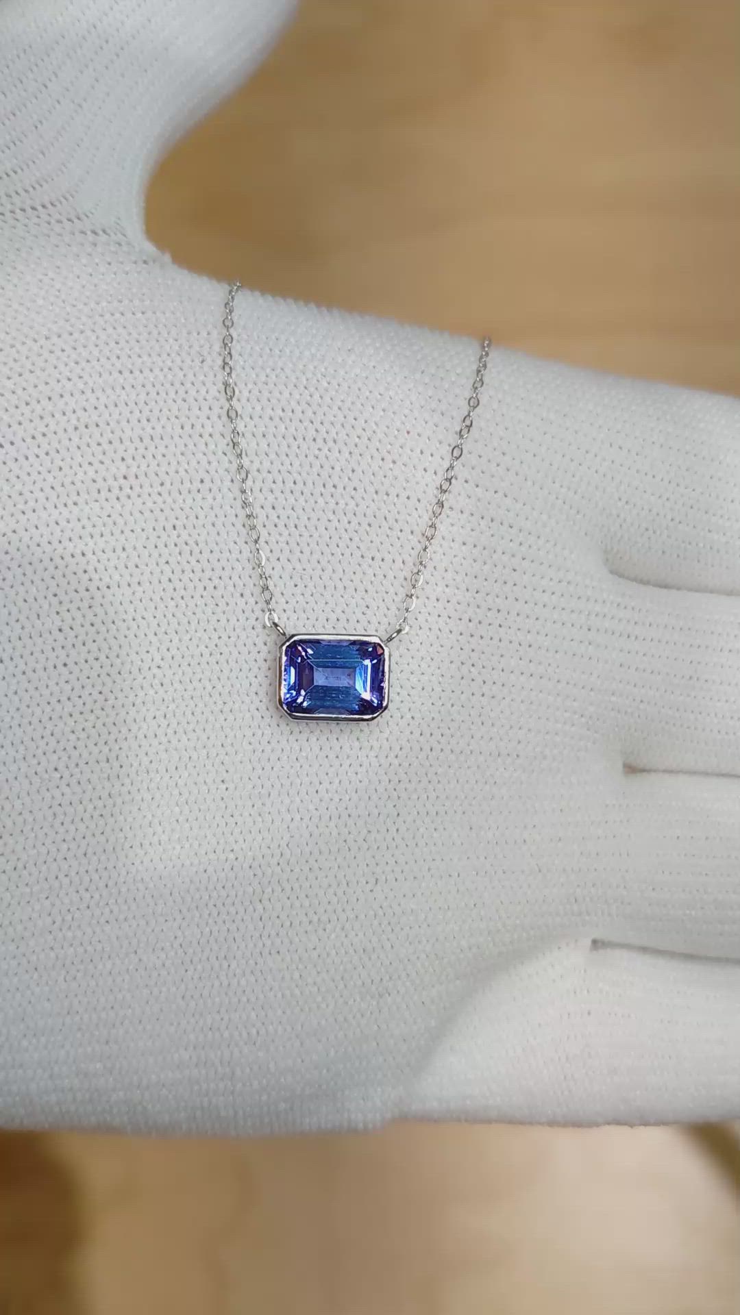 1.80 Ct. Violet Tanzanite Bezel Necklace, 14K White Gold Size Video