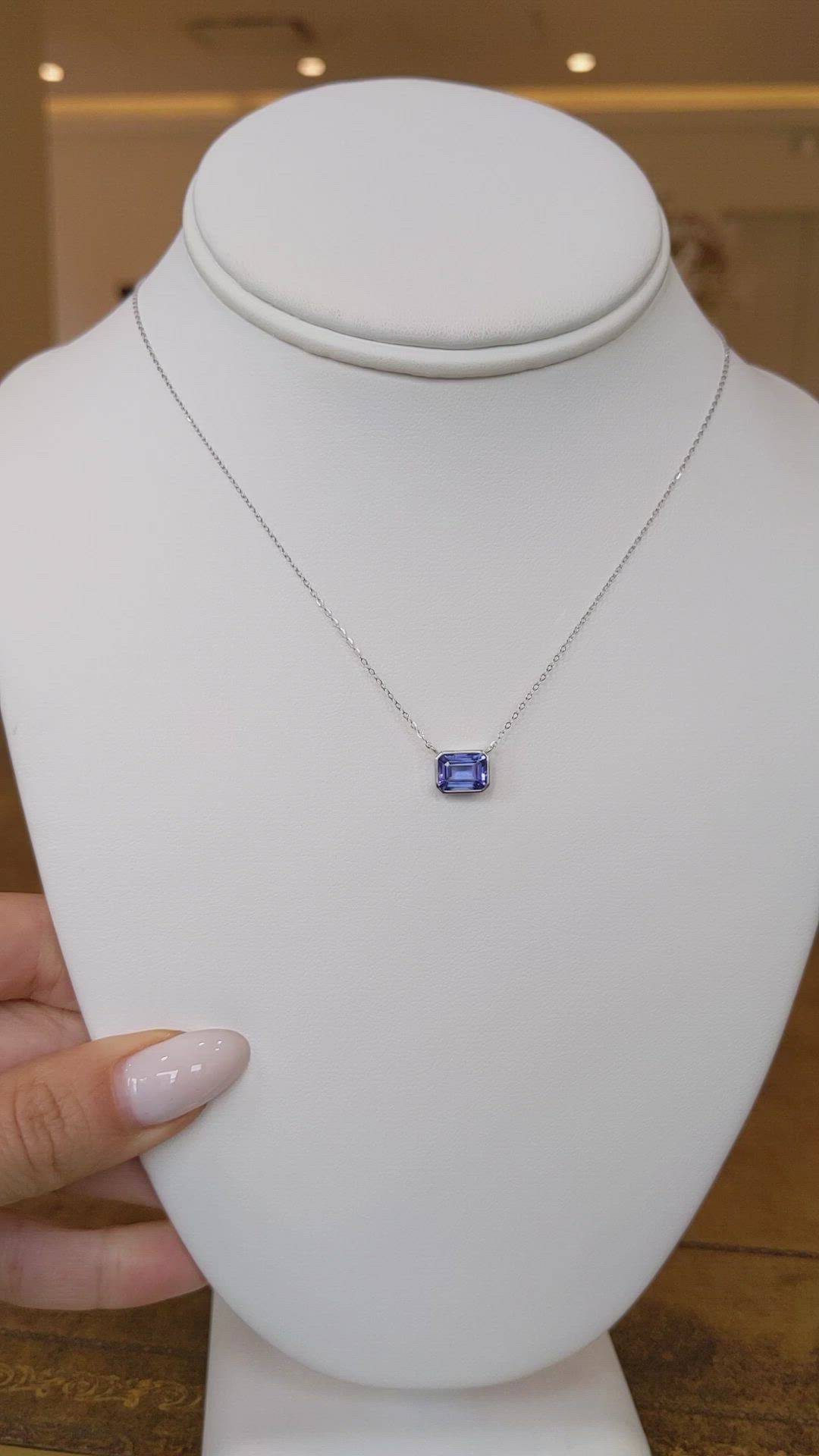 1.80 Ct. Violet Tanzanite Bezel Necklace, 14K White Gold Size Video