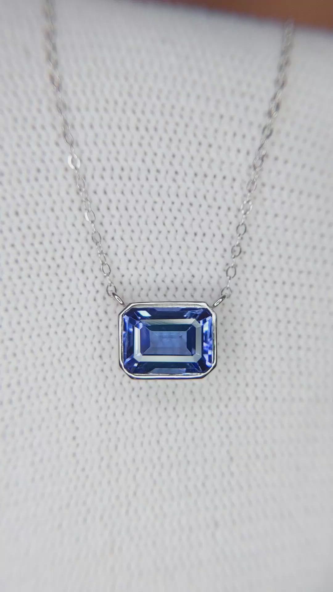 1.80 Ct. Violet Tanzanite Bezel Necklace, 14K White Gold Size Video