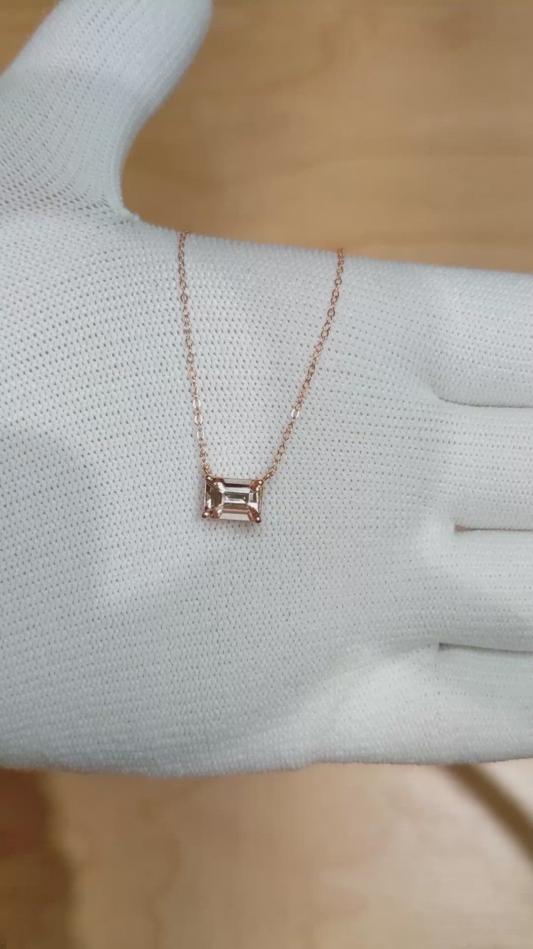 0.86 Ct. Peach Morganite Accent Stones Necklace, 14K Rose Gold Size Video