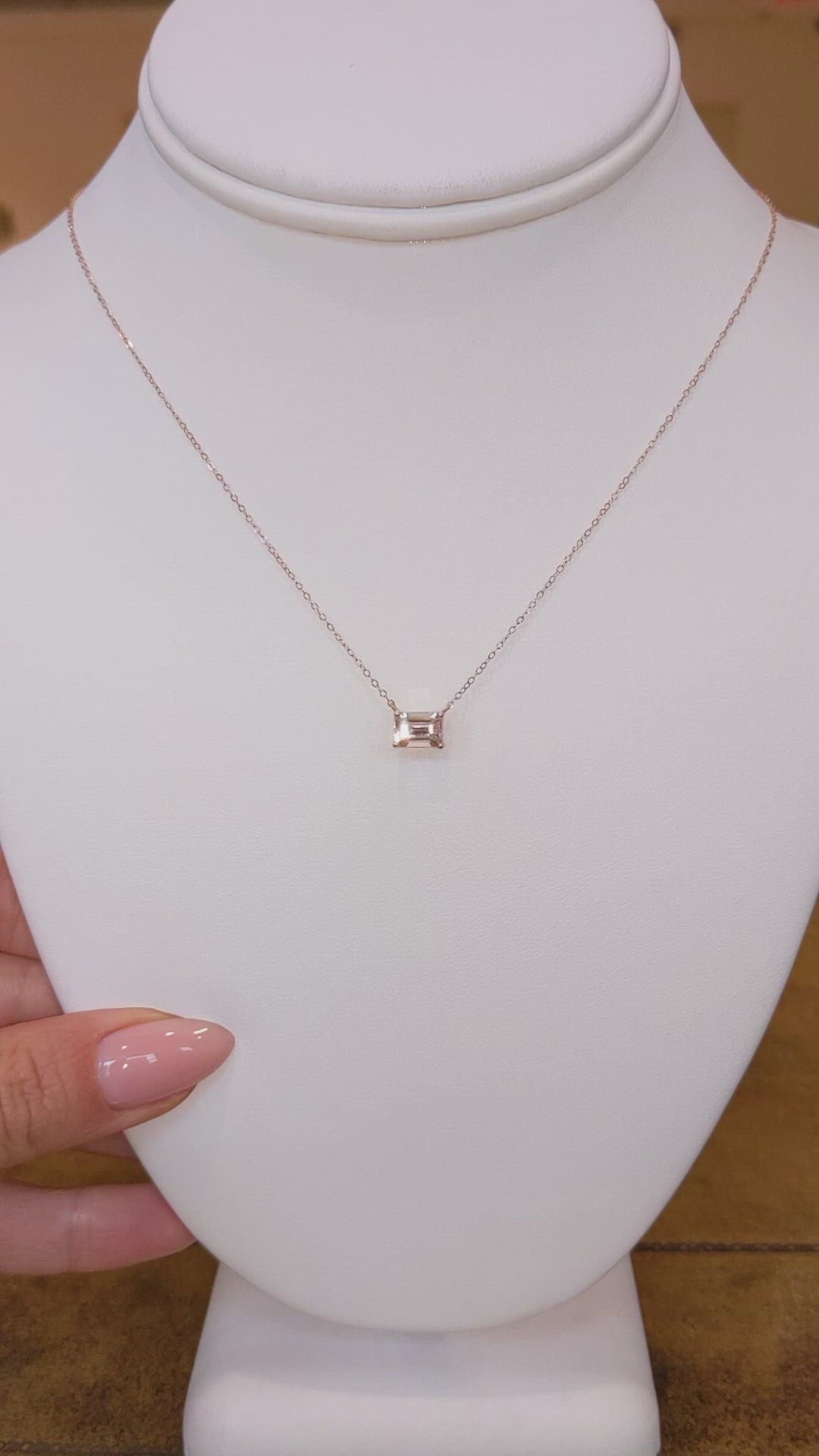 0.86 Ct. Peach Morganite Accent Stones Necklace, 14K Rose Gold Size Video