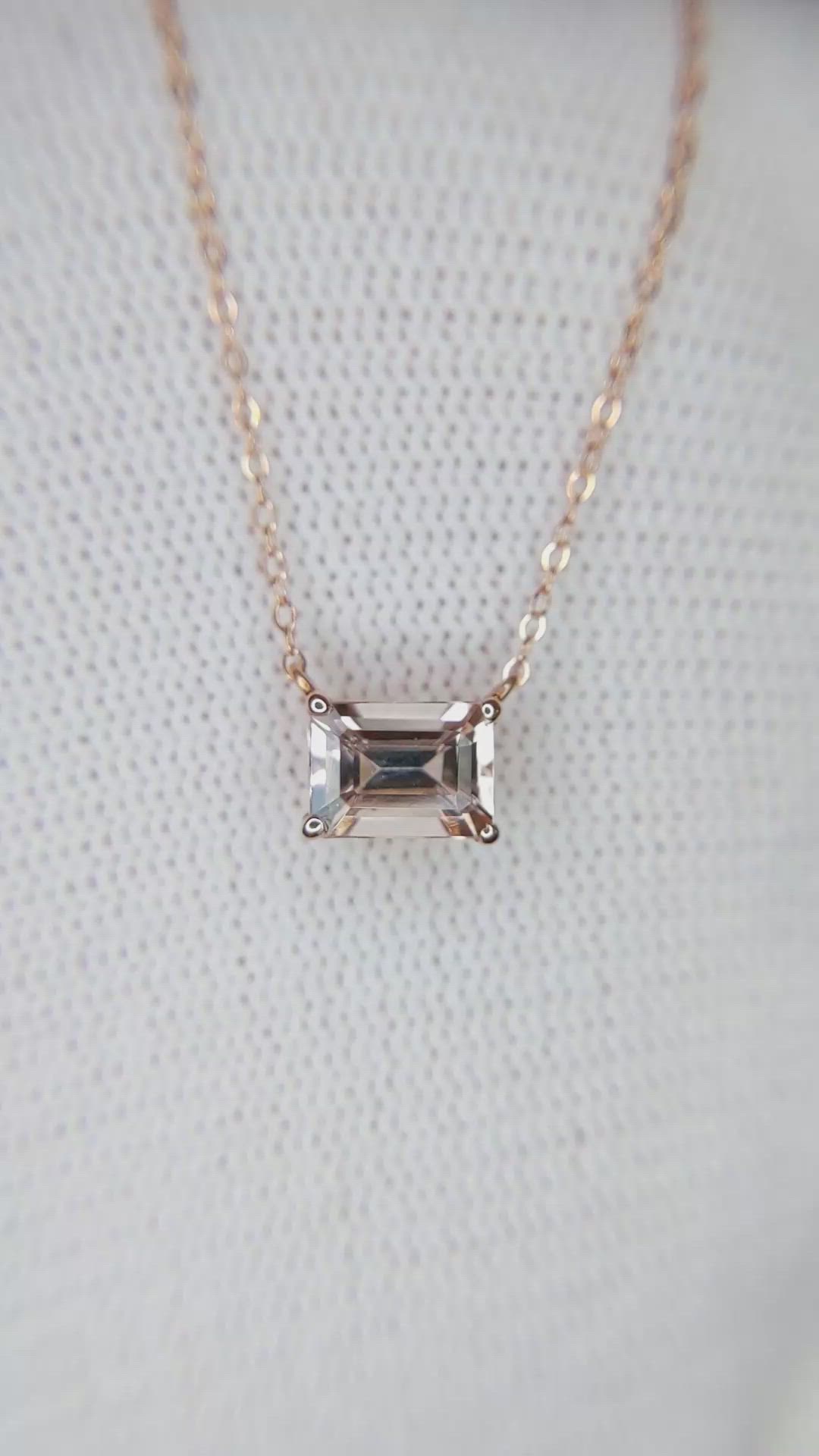 0.86 Ct. Peach Morganite Accent Stones Necklace, 14K Rose Gold Size Video