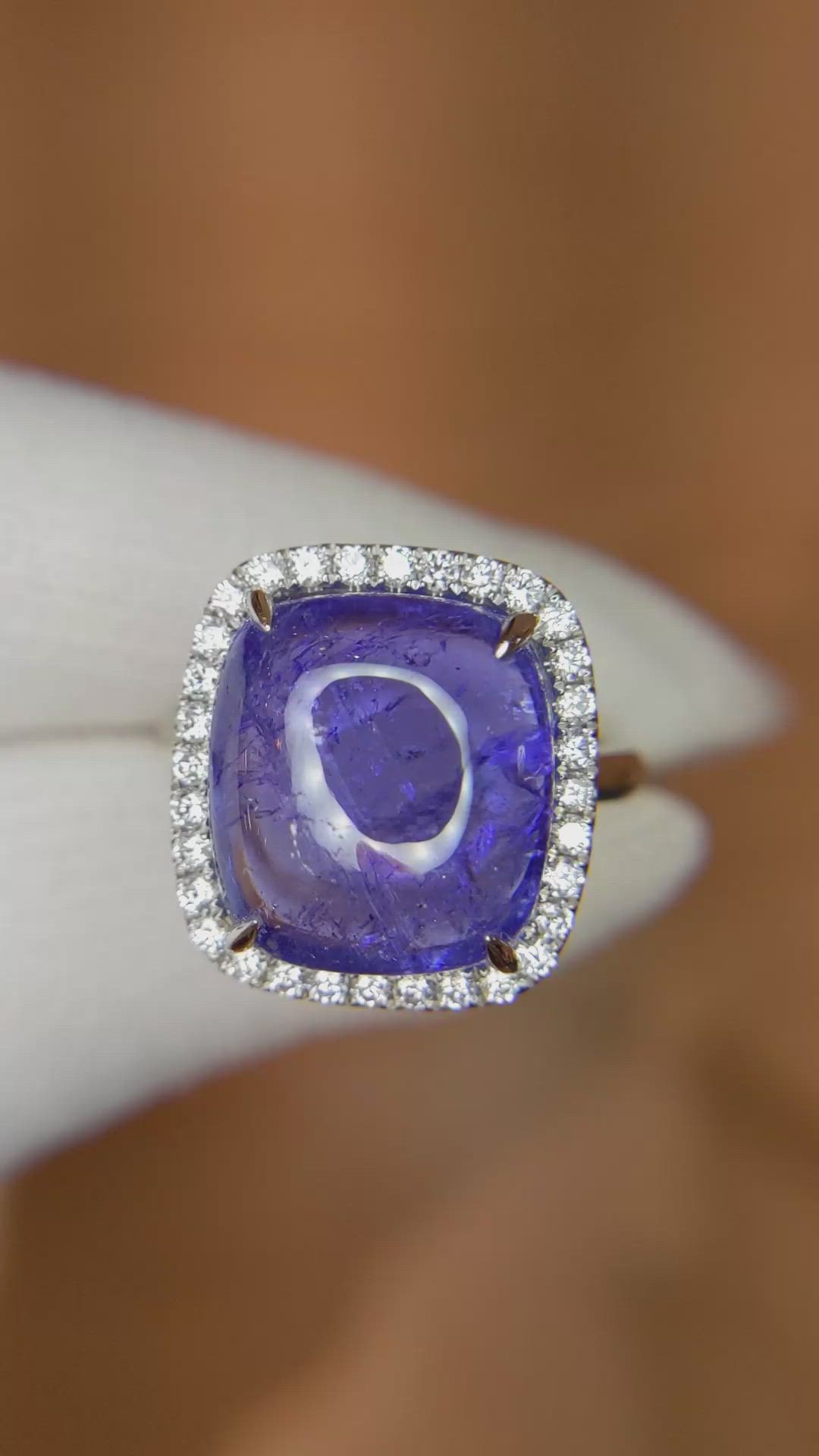 11.58 Ct. Violet Tanzanite and Natural Diamond Pave Ring, 14K White Gold Size Video