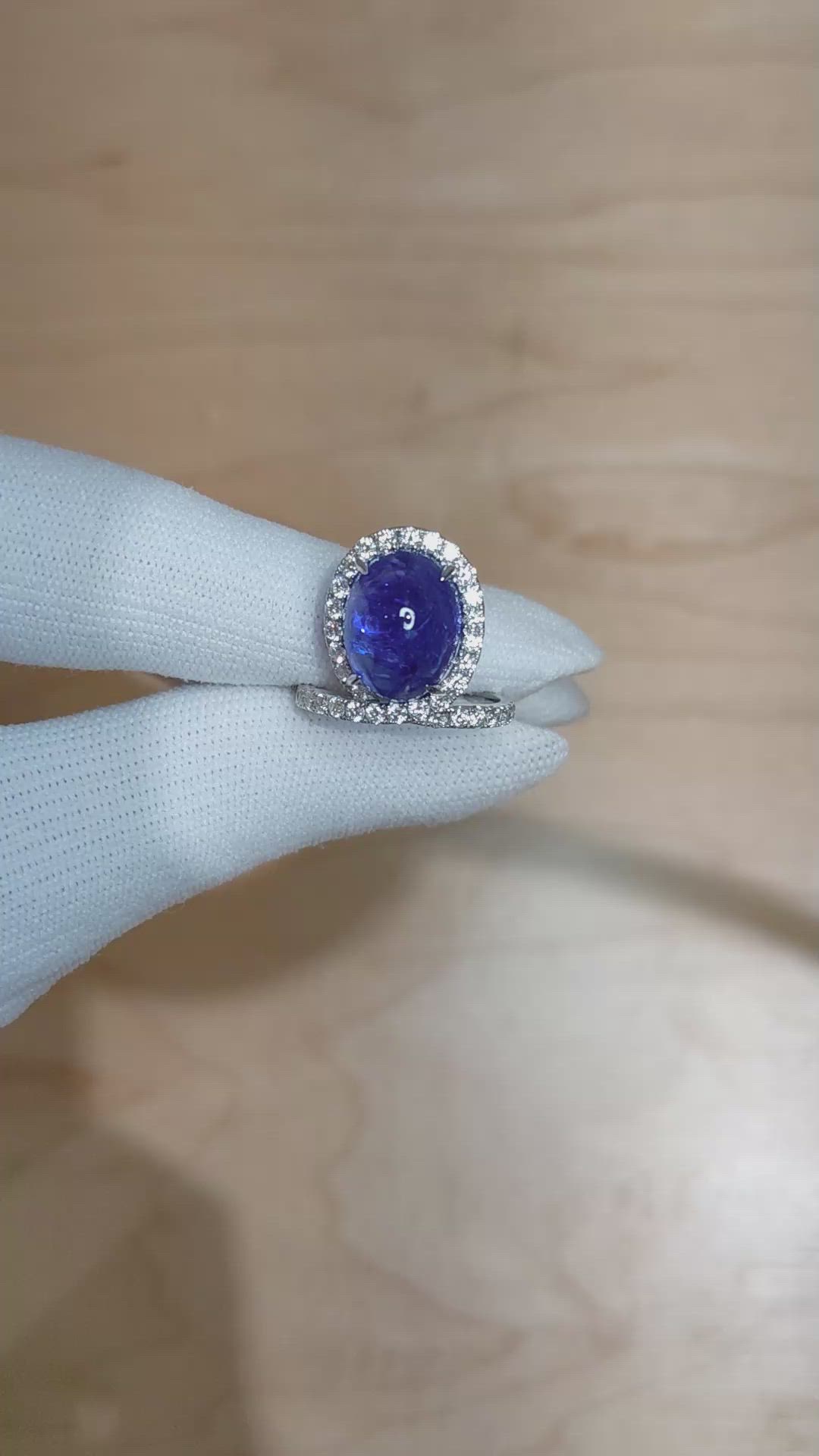 9.03 Ct. Violet Tanzanite and Natural Diamond Pave Ring, 14K White Gold Size Video