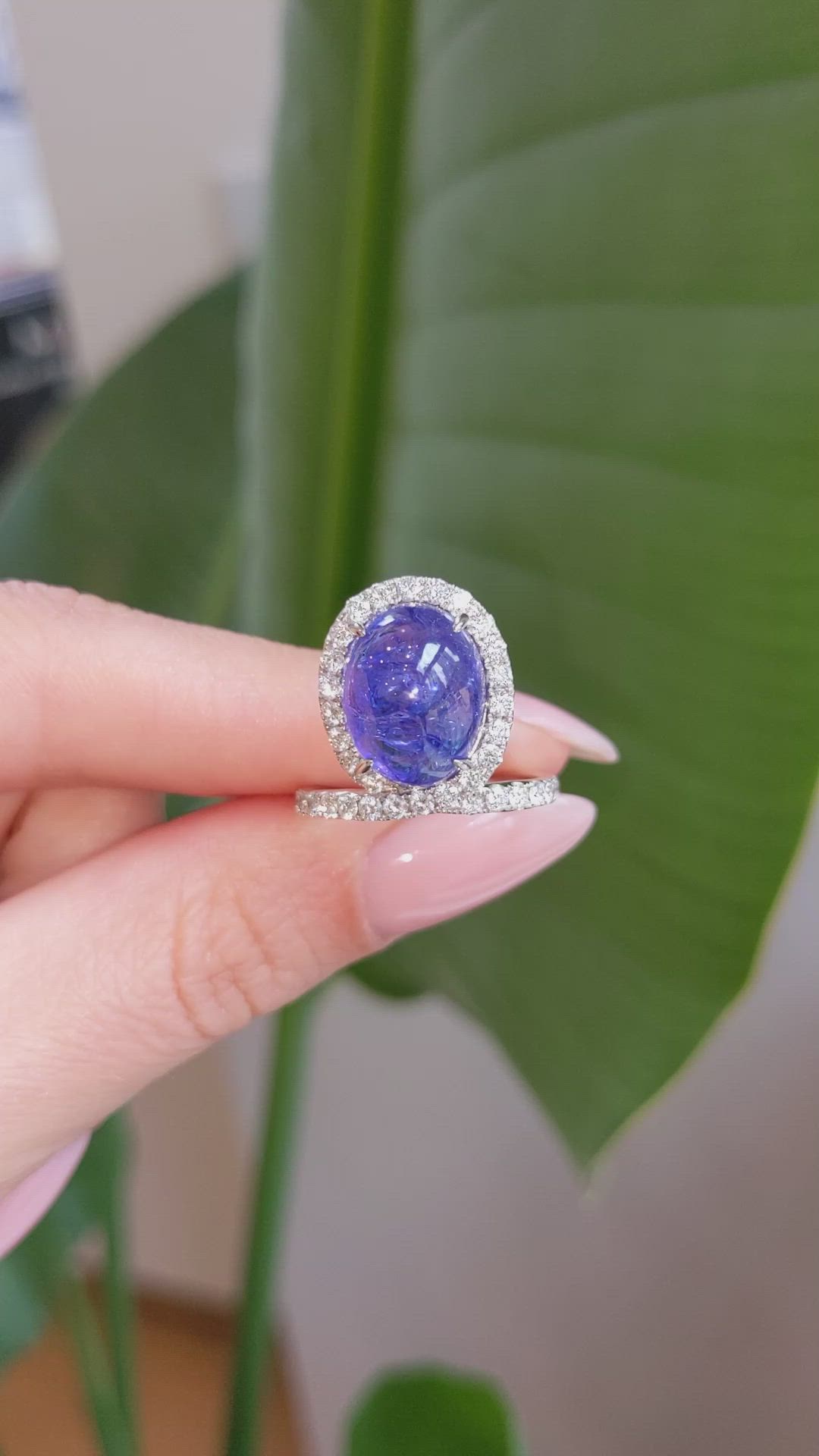 9.03 Ct. Violet Tanzanite and Natural Diamond Pave Ring, 14K White Gold Size Video