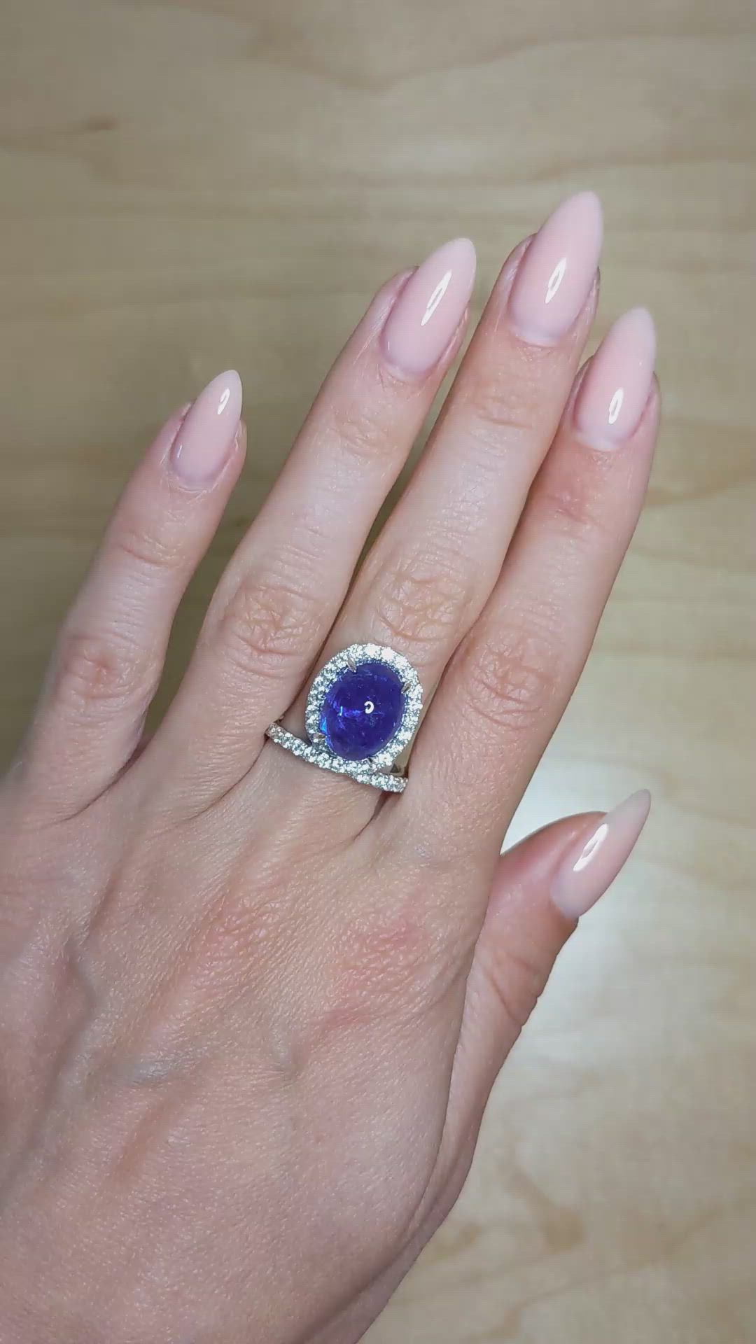 9.03 Ct. Violet Tanzanite and Natural Diamond Pave Ring, 14K White Gold Size Video