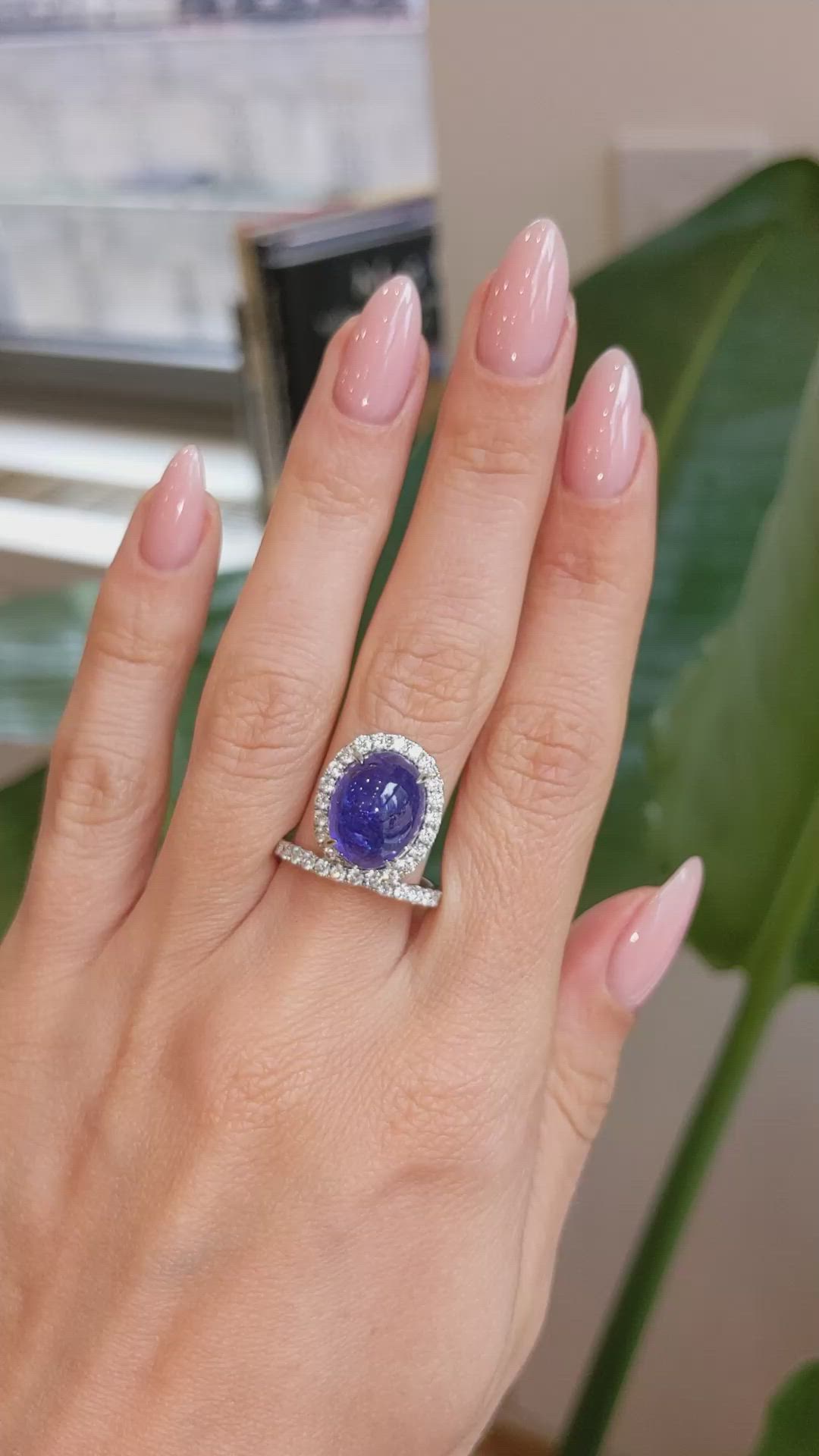 9.03 Ct. Violet Tanzanite and Natural Diamond Pave Ring, 14K White Gold Size Video