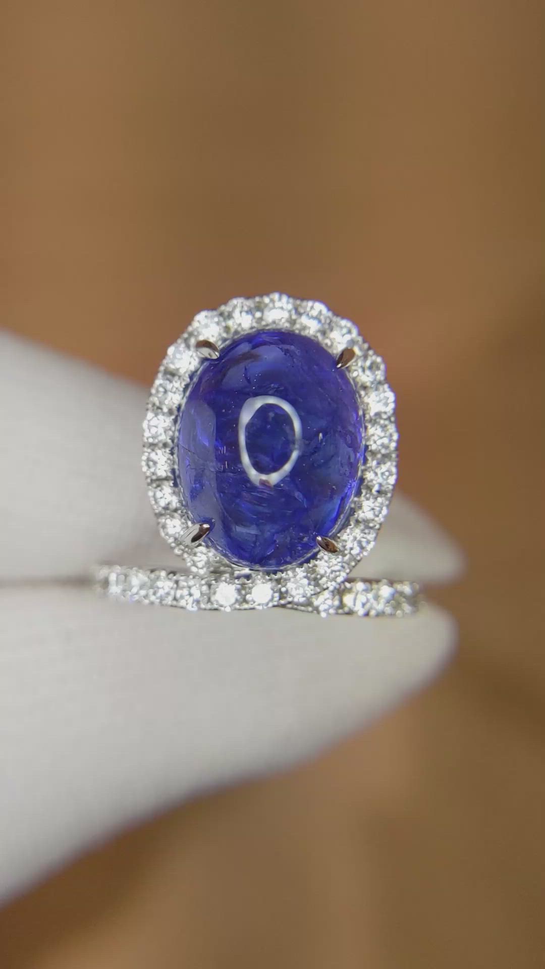 9.03 Ct. Violet Tanzanite and Natural Diamond Pave Ring, 14K White Gold Size Video