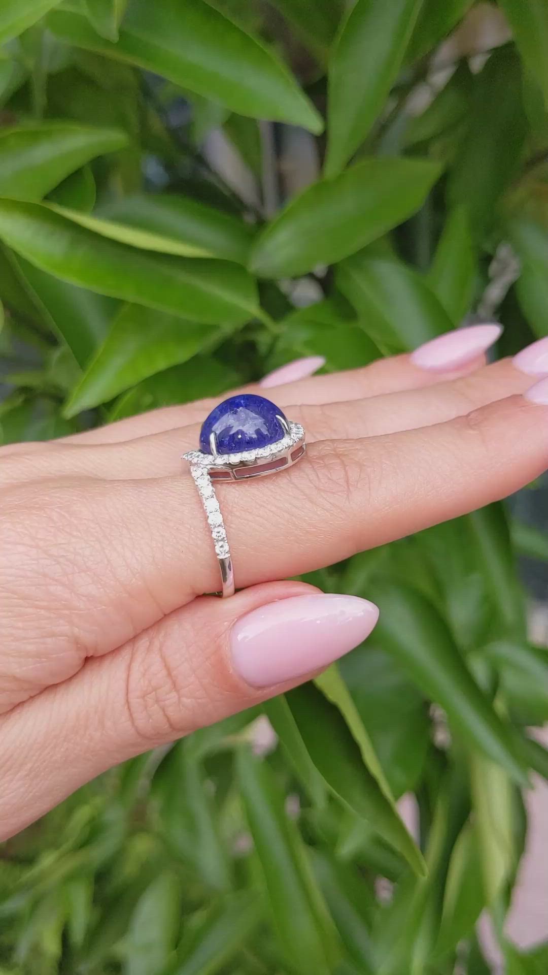 9.03 Ct. Violet Tanzanite and Natural Diamond Pave Ring, 14K White Gold Size Video