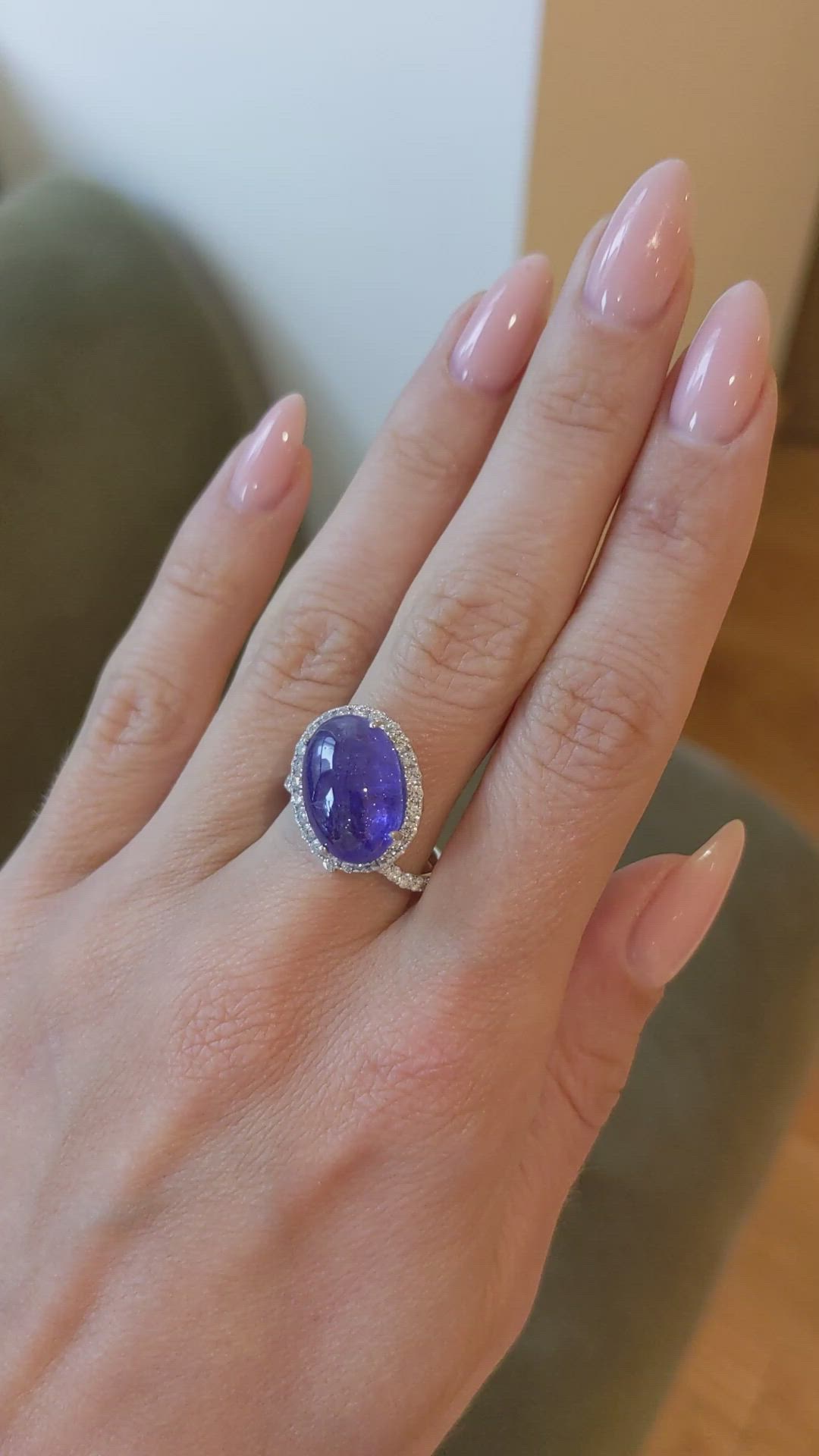 8.56 Ct. Violet Tanzanite and Natural Diamond Pave Ring, 14K White Gold Size Video