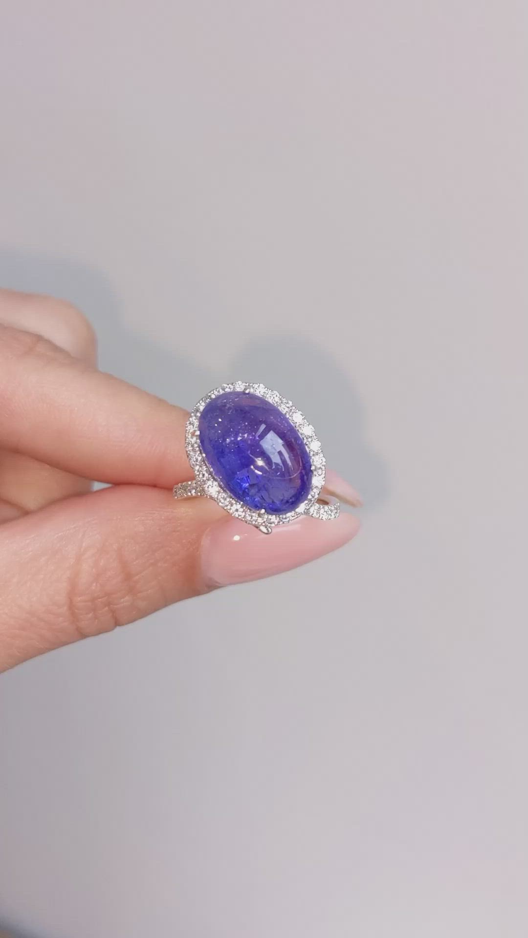 8.56 Ct. Violet Tanzanite and Natural Diamond Pave Ring, 14K White Gold Size Video