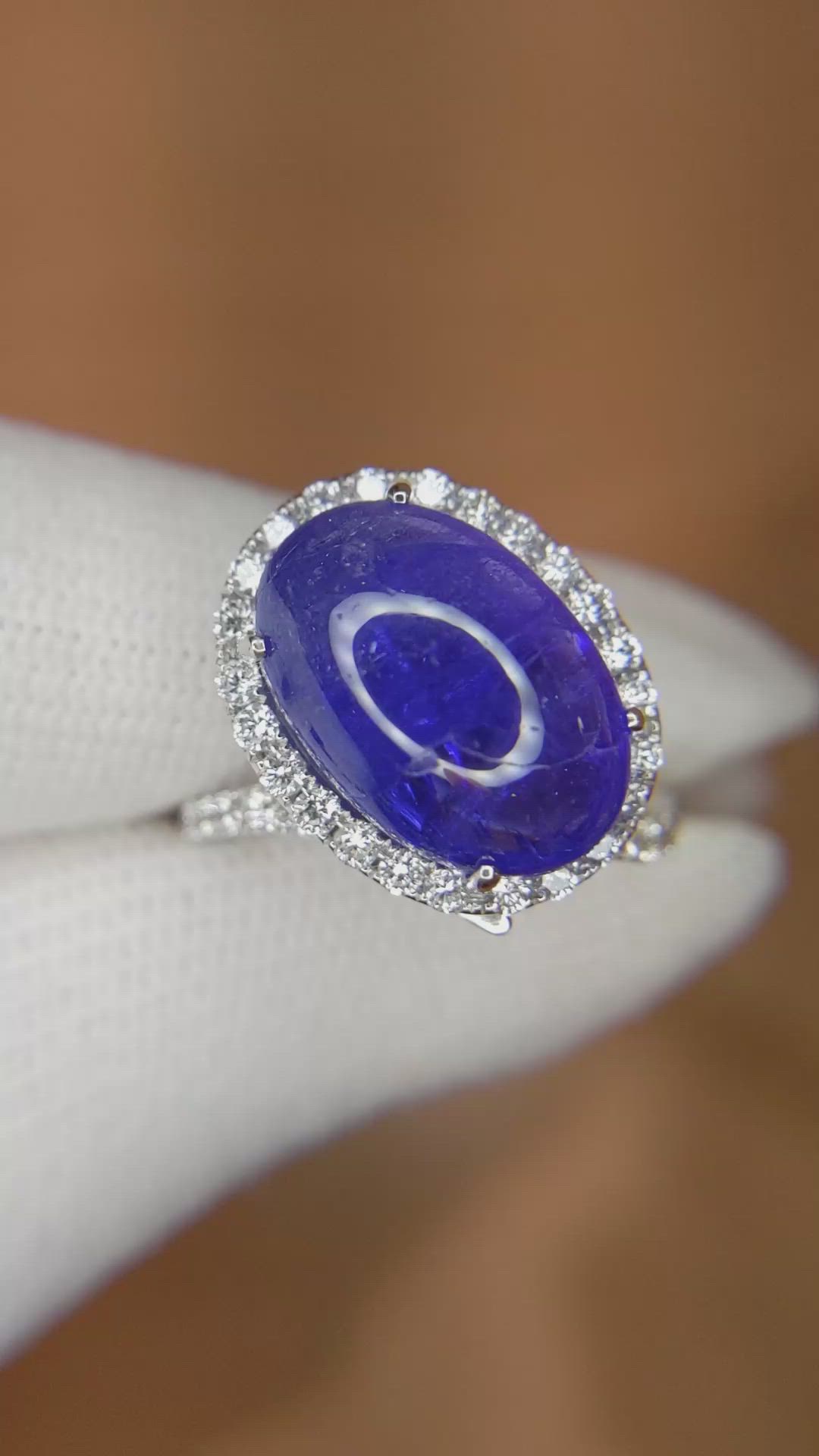 8.56 Ct. Violet Tanzanite and Natural Diamond Pave Ring, 14K White Gold Size Video