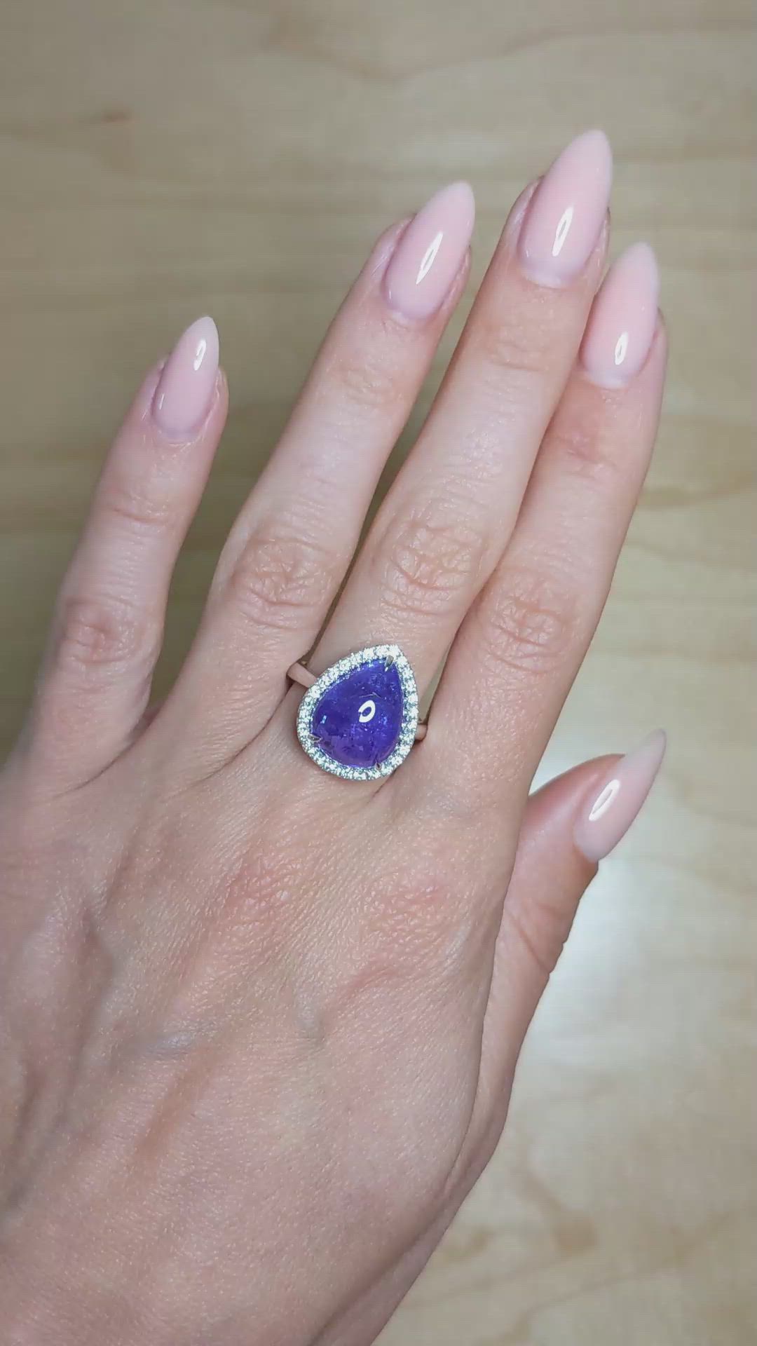 8.08 Ct. Violet Tanzanite and Natural Diamond Pave Ring, 14K White Gold Size Video