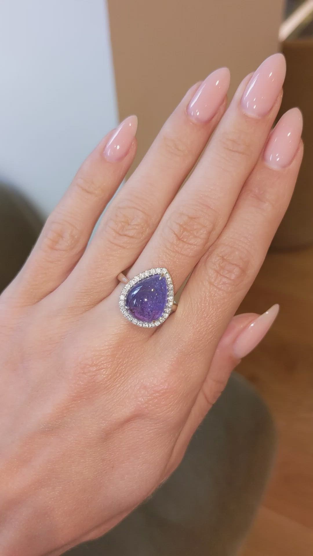 8.08 Ct. Violet Tanzanite and Natural Diamond Pave Ring, 14K White Gold Size Video
