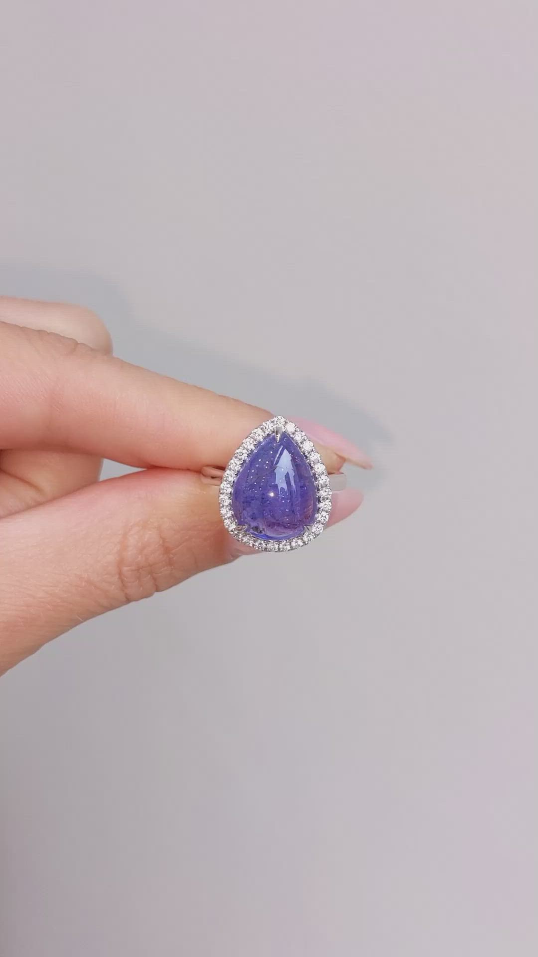 8.08 Ct. Violet Tanzanite and Natural Diamond Pave Ring, 14K White Gold Size Video