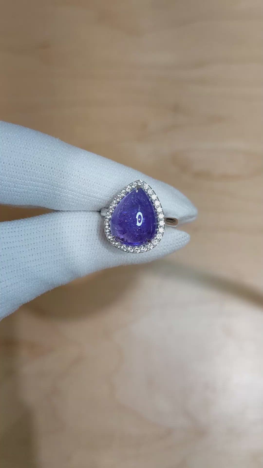 8.08 Ct. Violet Tanzanite and Natural Diamond Pave Ring, 14K White Gold Size Video