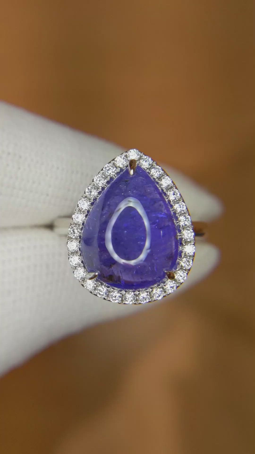 8.08 Ct. Violet Tanzanite and Natural Diamond Pave Ring, 14K White Gold Size Video