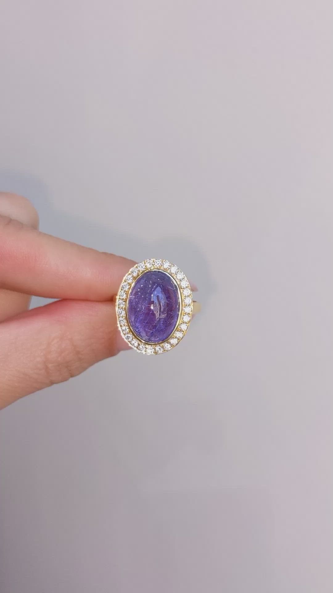 8.58 Ct. Violet Tanzanite and Natural Diamond Pave Ring, 14K Yellow Gold Size Video