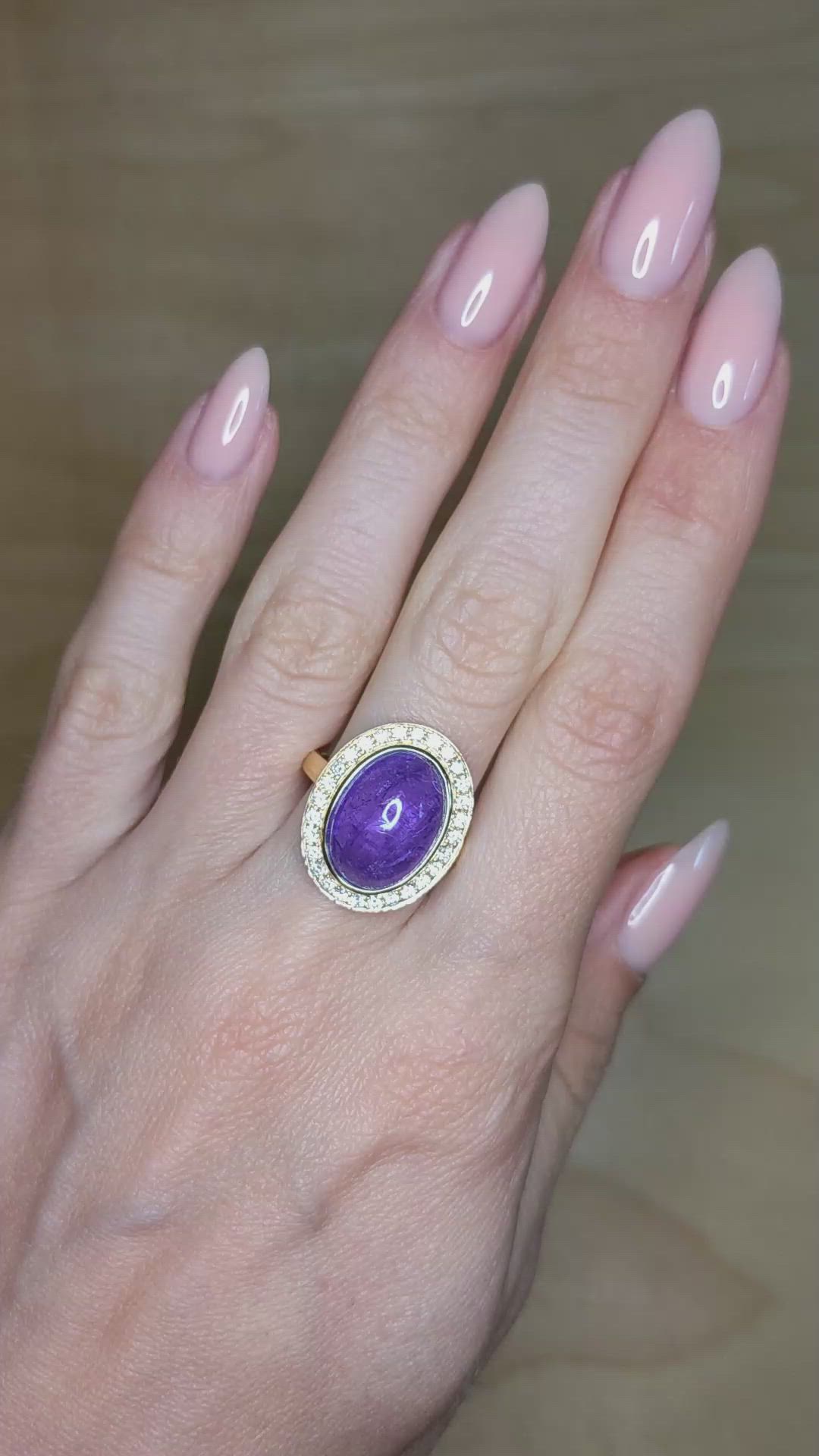 8.58 Ct. Violet Tanzanite and Natural Diamond Pave Ring, 14K Yellow Gold Size Video