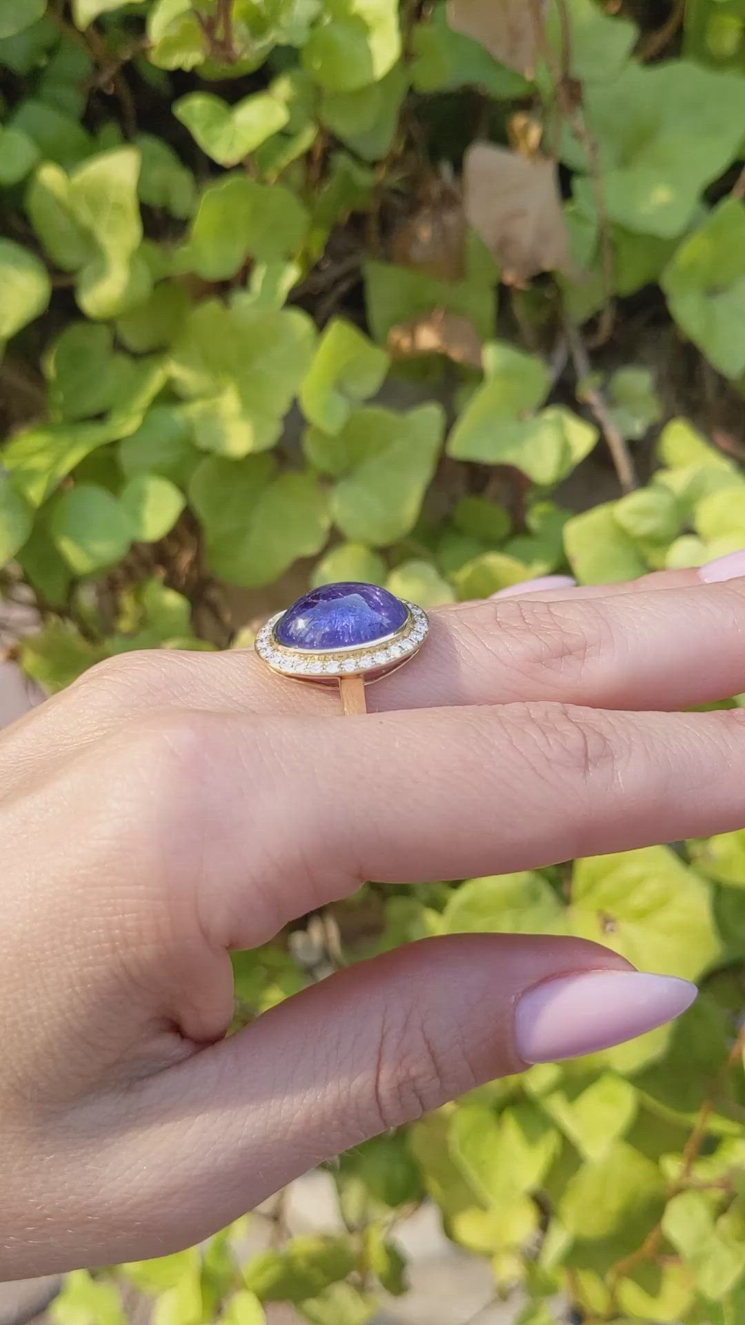 8.58 Ct. Violet Tanzanite and Natural Diamond Pave Ring, 14K Yellow Gold Size Video