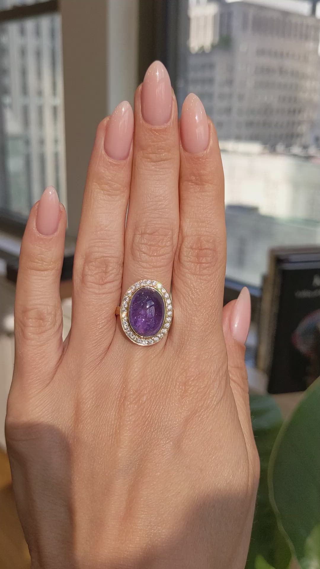 8.58 Ct. Violet Tanzanite and Natural Diamond Pave Ring, 14K Yellow Gold Size Video