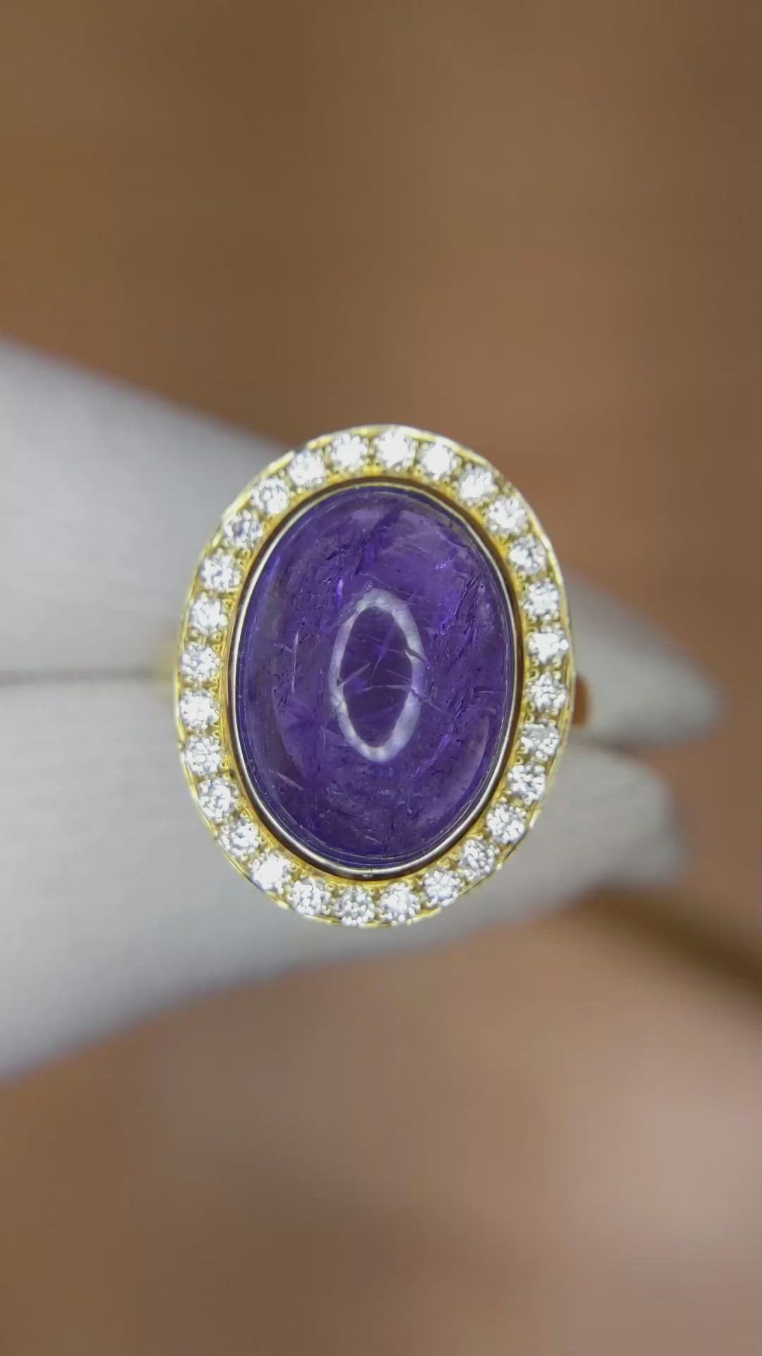 8.58 Ct. Violet Tanzanite and Natural Diamond Pave Ring, 14K Yellow Gold Size Video