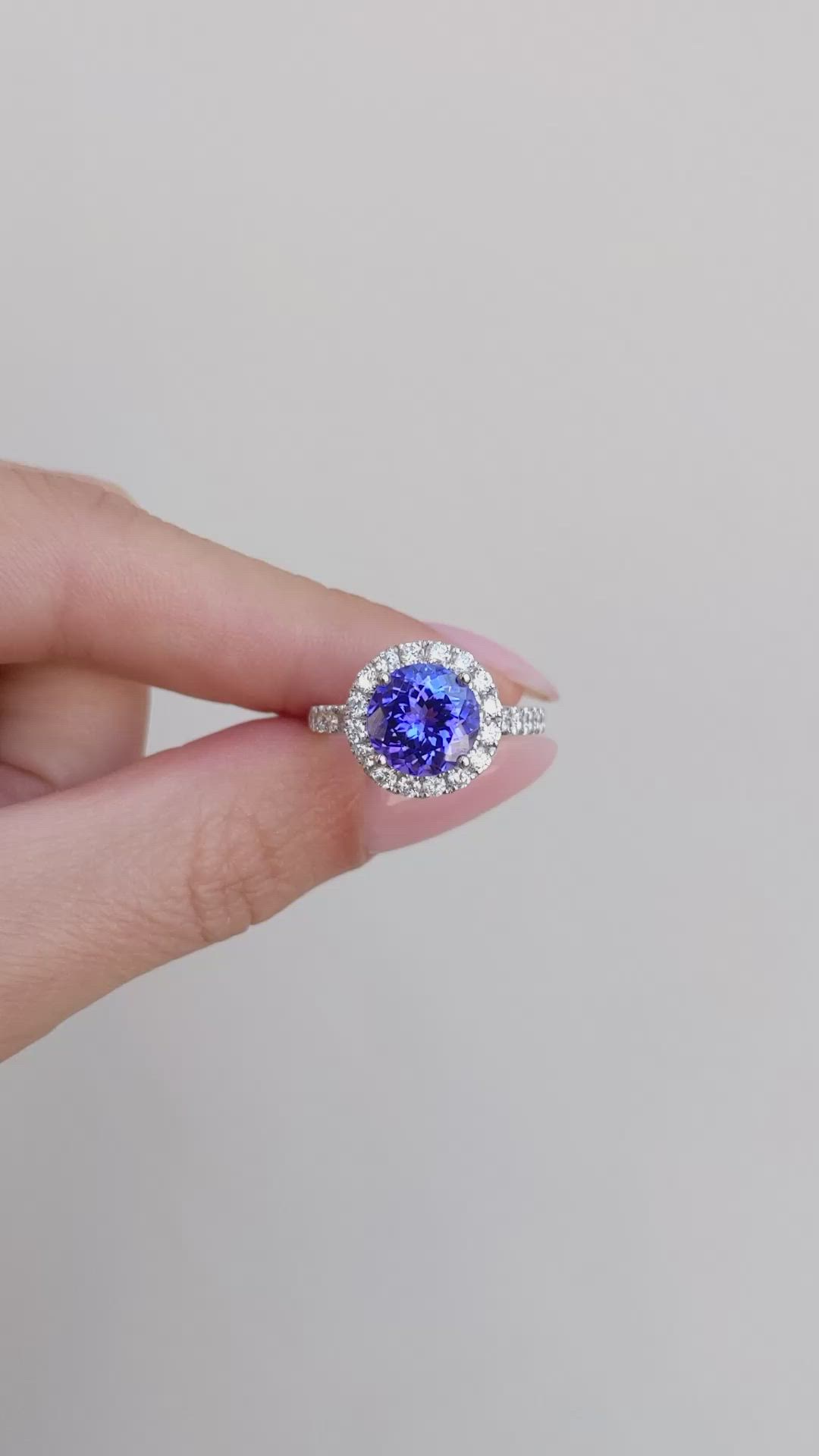 3.34 Ct. Violet Tanzanite and Natural Diamond Pave Ring, 18K White Gold Size Video