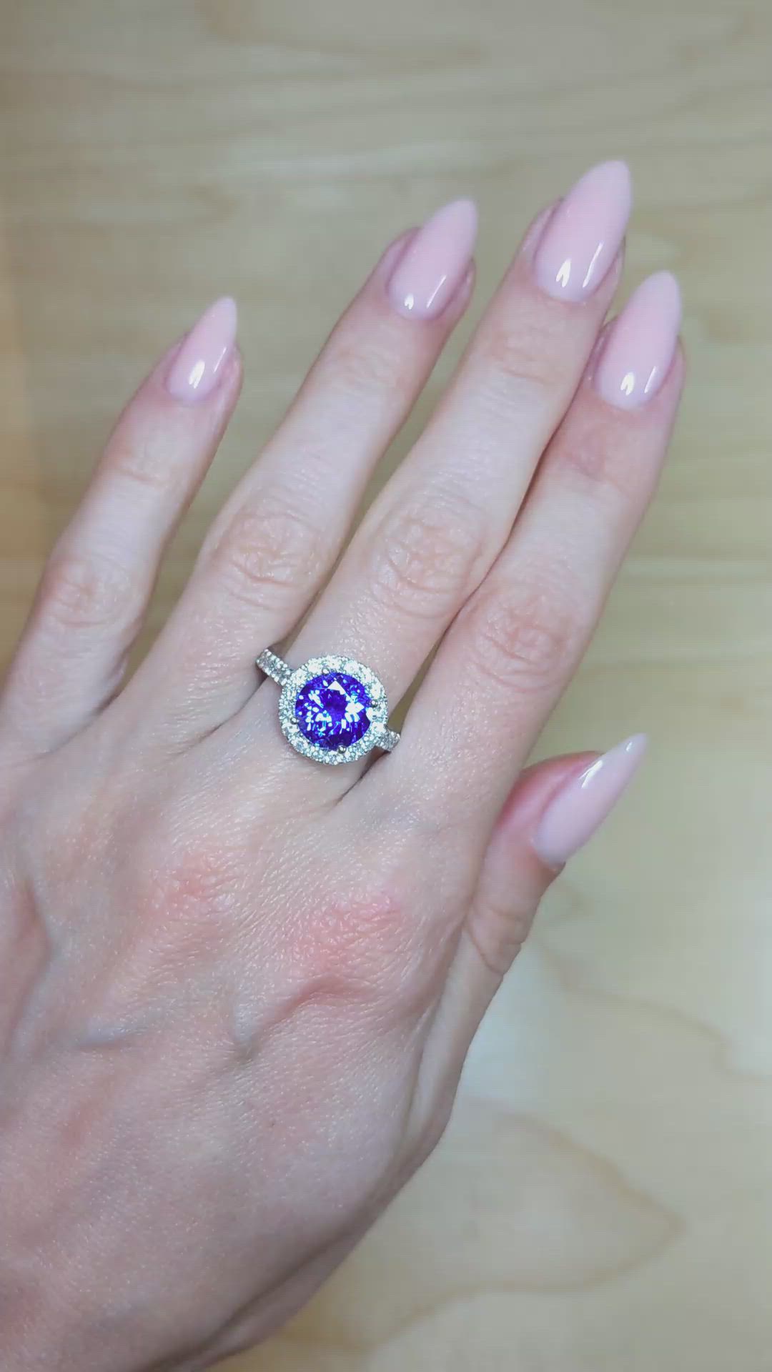 3.34 Ct. Violet Tanzanite and Natural Diamond Pave Ring, 18K White Gold Size Video