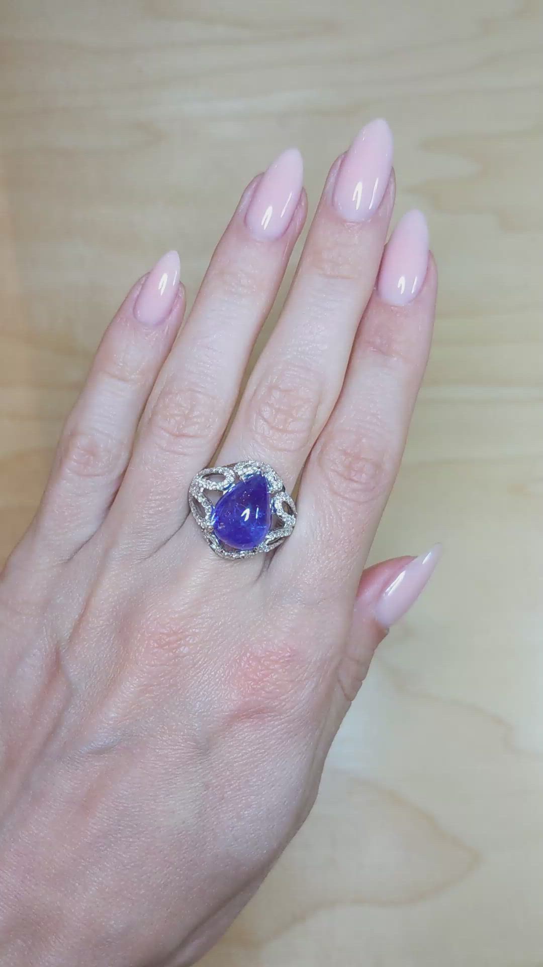 8.49 Ct. Violet Tanzanite and Natural Diamond Antique Style Ring, 14K White Gold Size Video