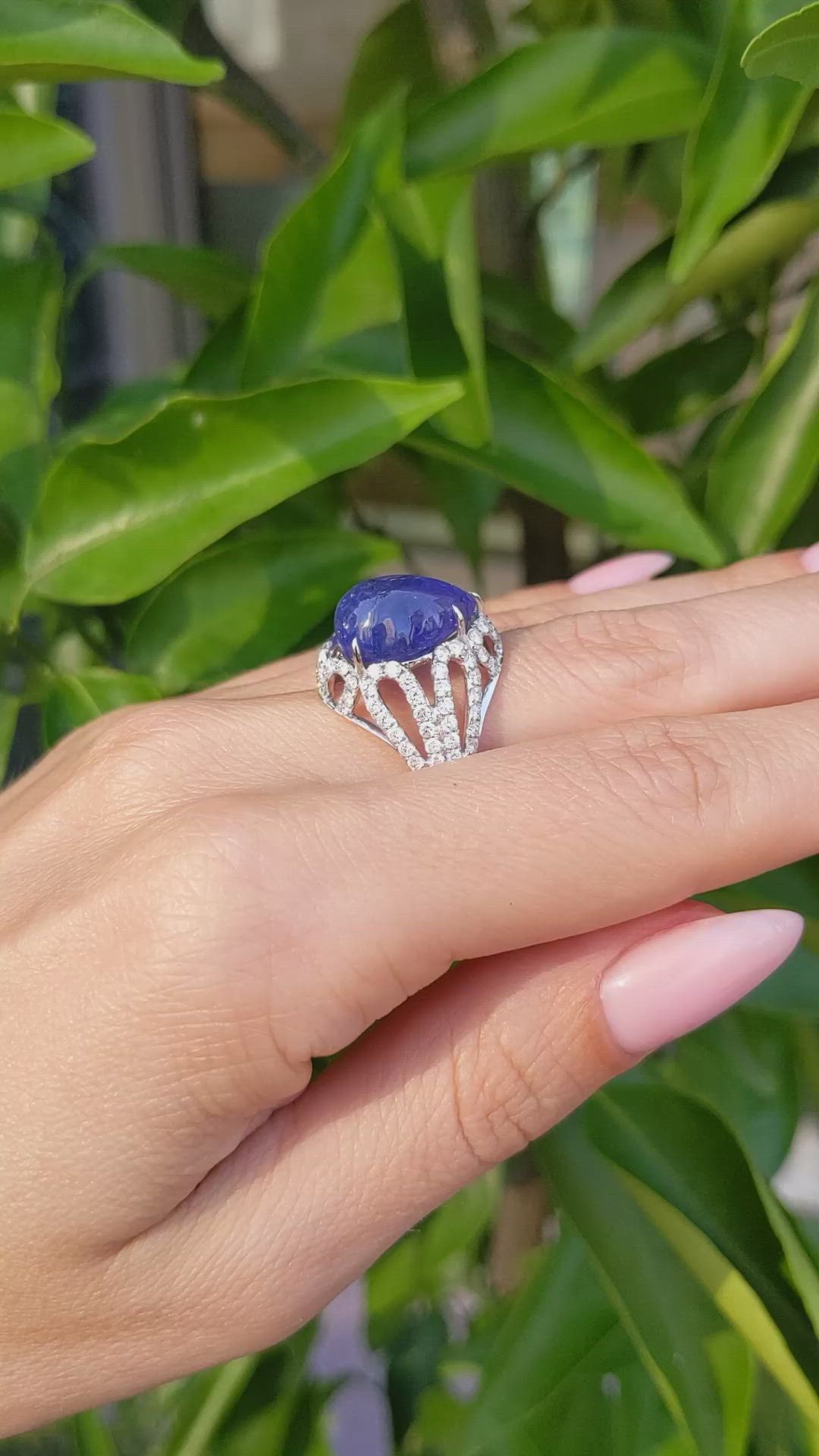 8.49 Ct. Violet Tanzanite and Natural Diamond Antique Style Ring, 14K White Gold Size Video
