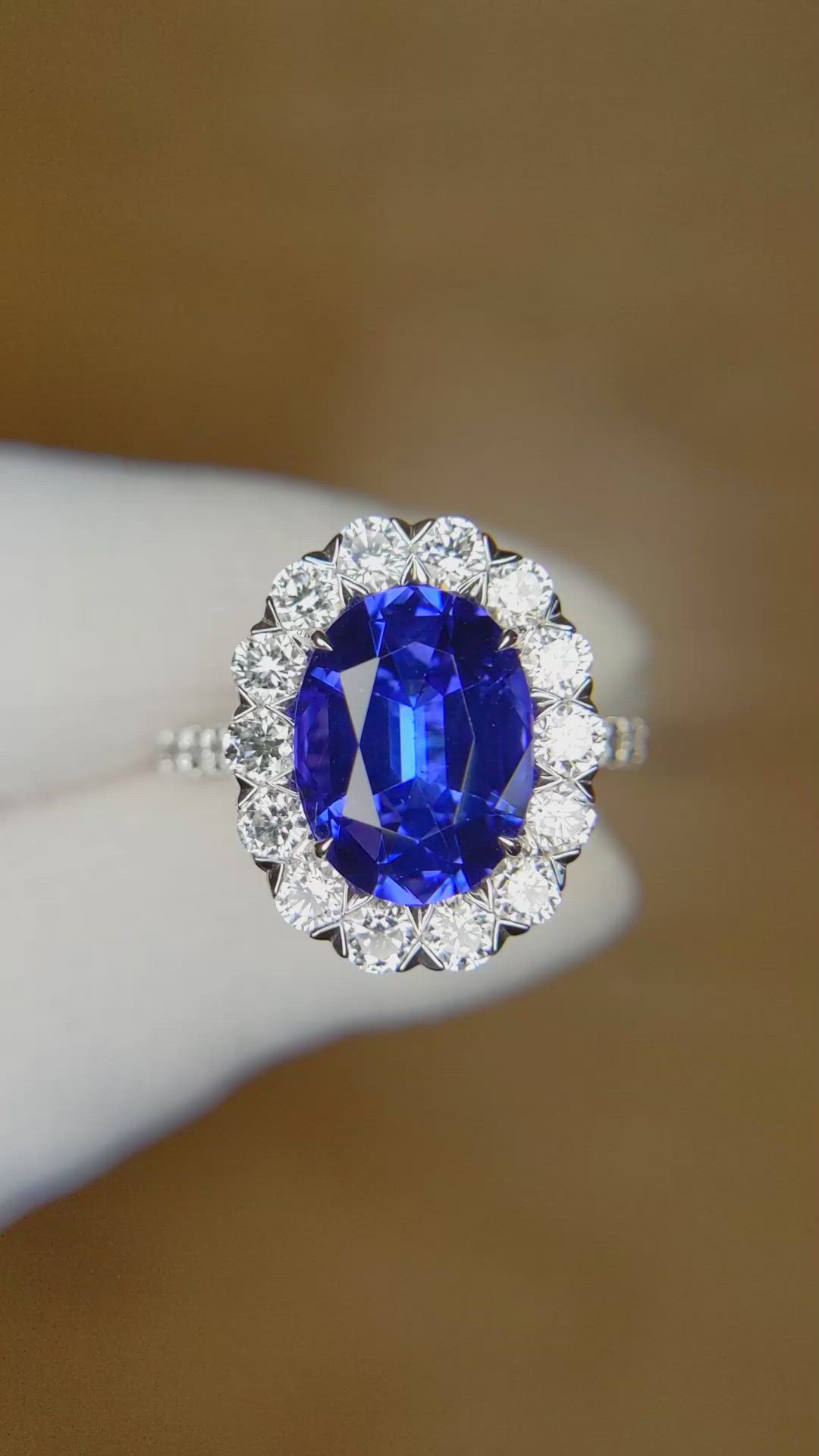 3.86 Ct. Blue Tanzanite and Natural Diamond Pave Ring, 18K White Gold Size Video