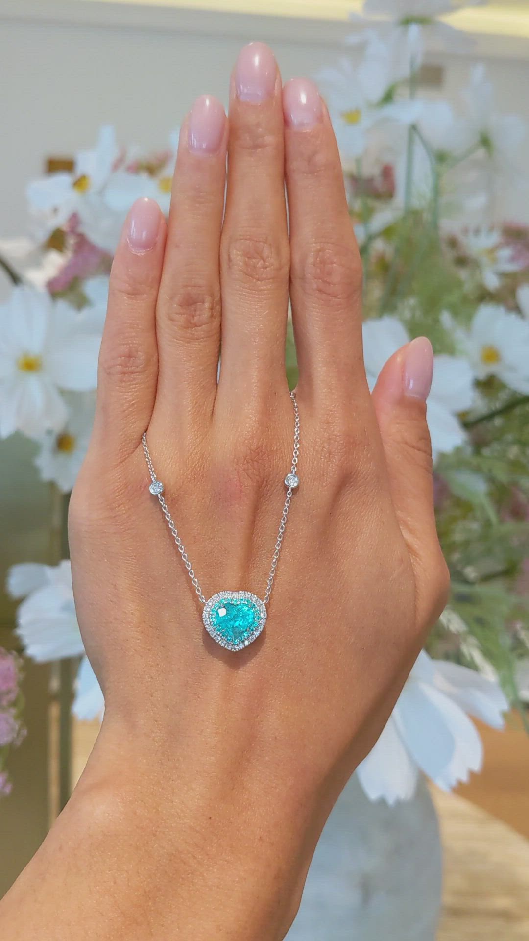 1.83 Ct. Blue Paraiba Tourmaline and Natural Diamond Pave Necklace, 18K White Gold Size Video