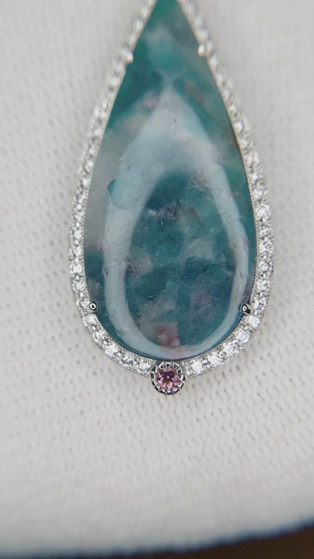14.60 Ct. Mixed Tourmaline and Natural Diamond Pave Pendant, 18K White Gold Size Video
