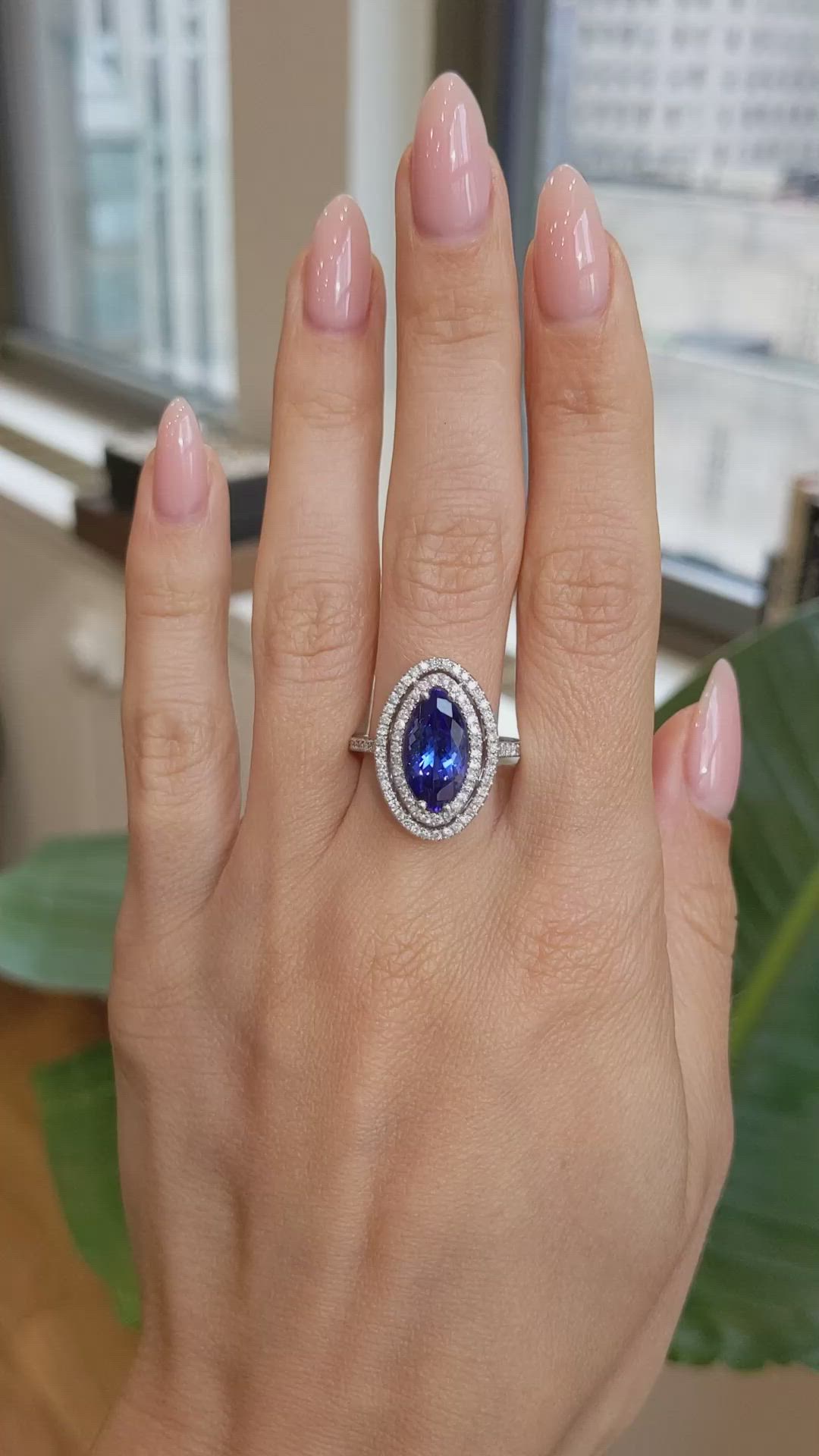 4.01 Ct. Violet Tanzanite and Natural Diamond Pave Ring, 14K White Gold Size Video