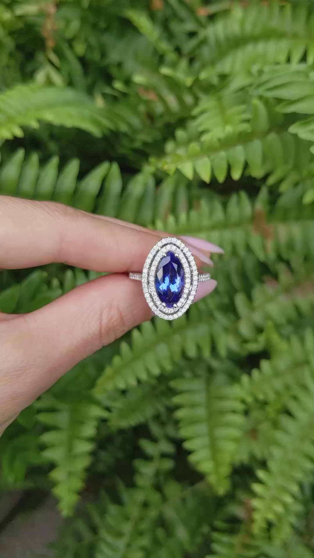 4.01 Ct. Violet Tanzanite and Natural Diamond Pave Ring, 14K White Gold Size Video