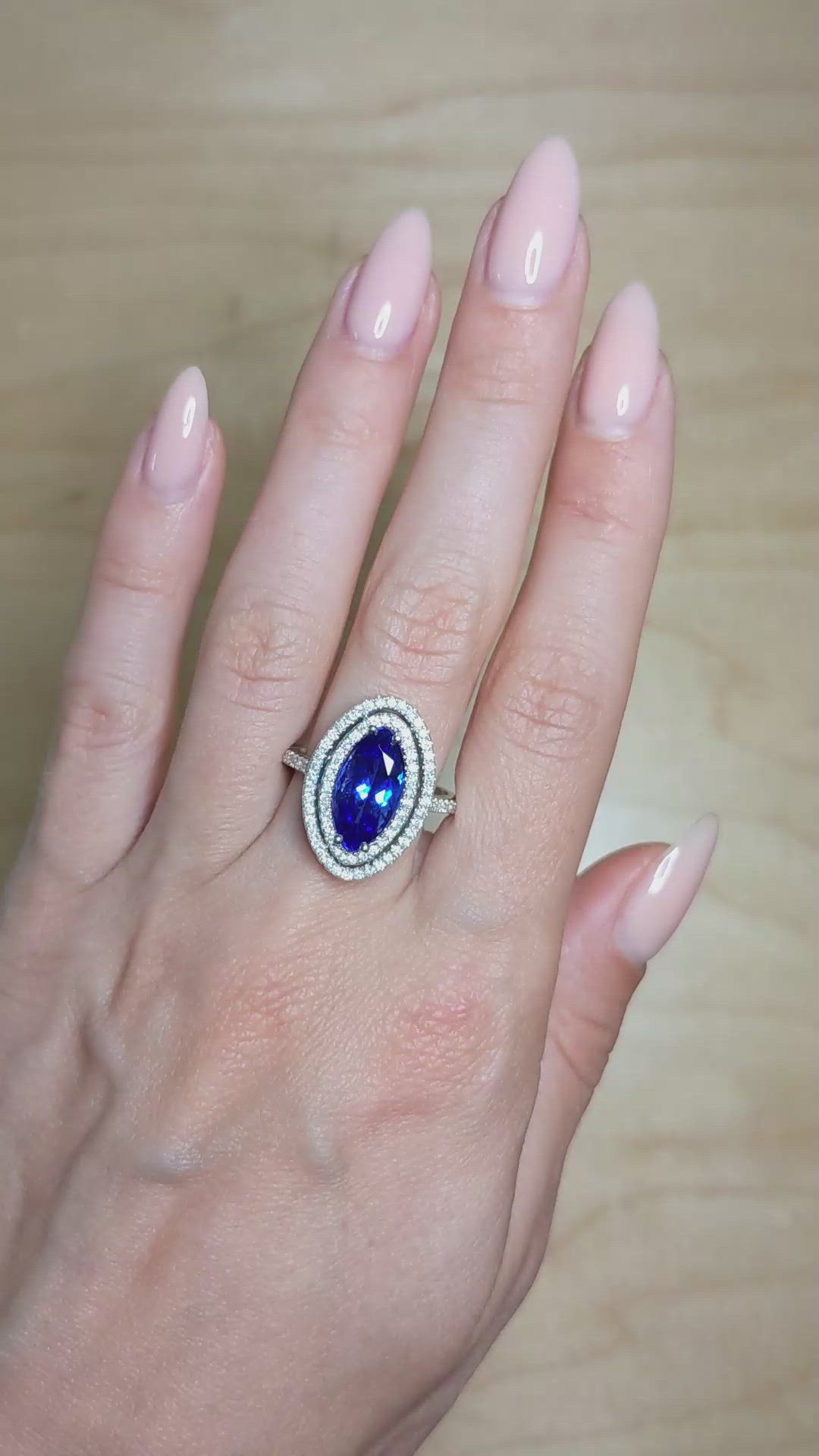 4.01 Ct. Violet Tanzanite and Natural Diamond Pave Ring, 14K White Gold Size Video