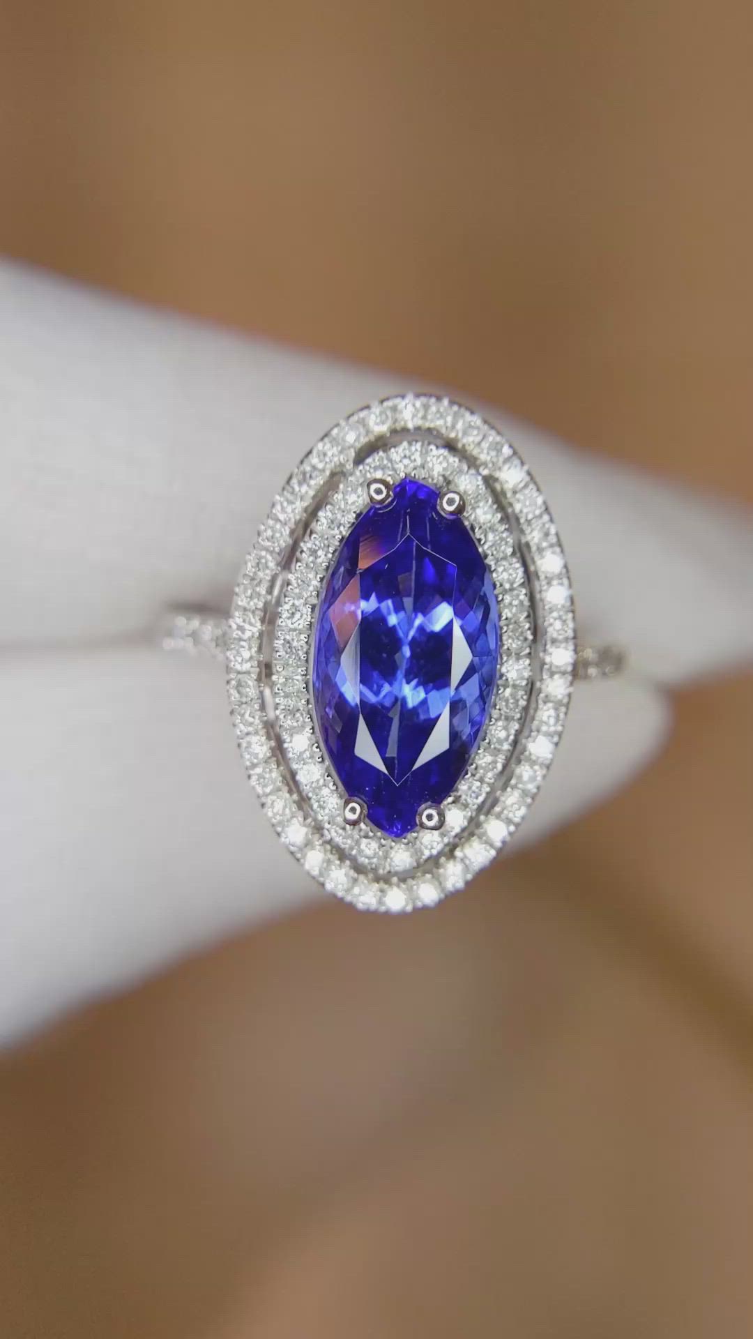 4.01 Ct. Violet Tanzanite and Natural Diamond Pave Ring, 14K White Gold Size Video