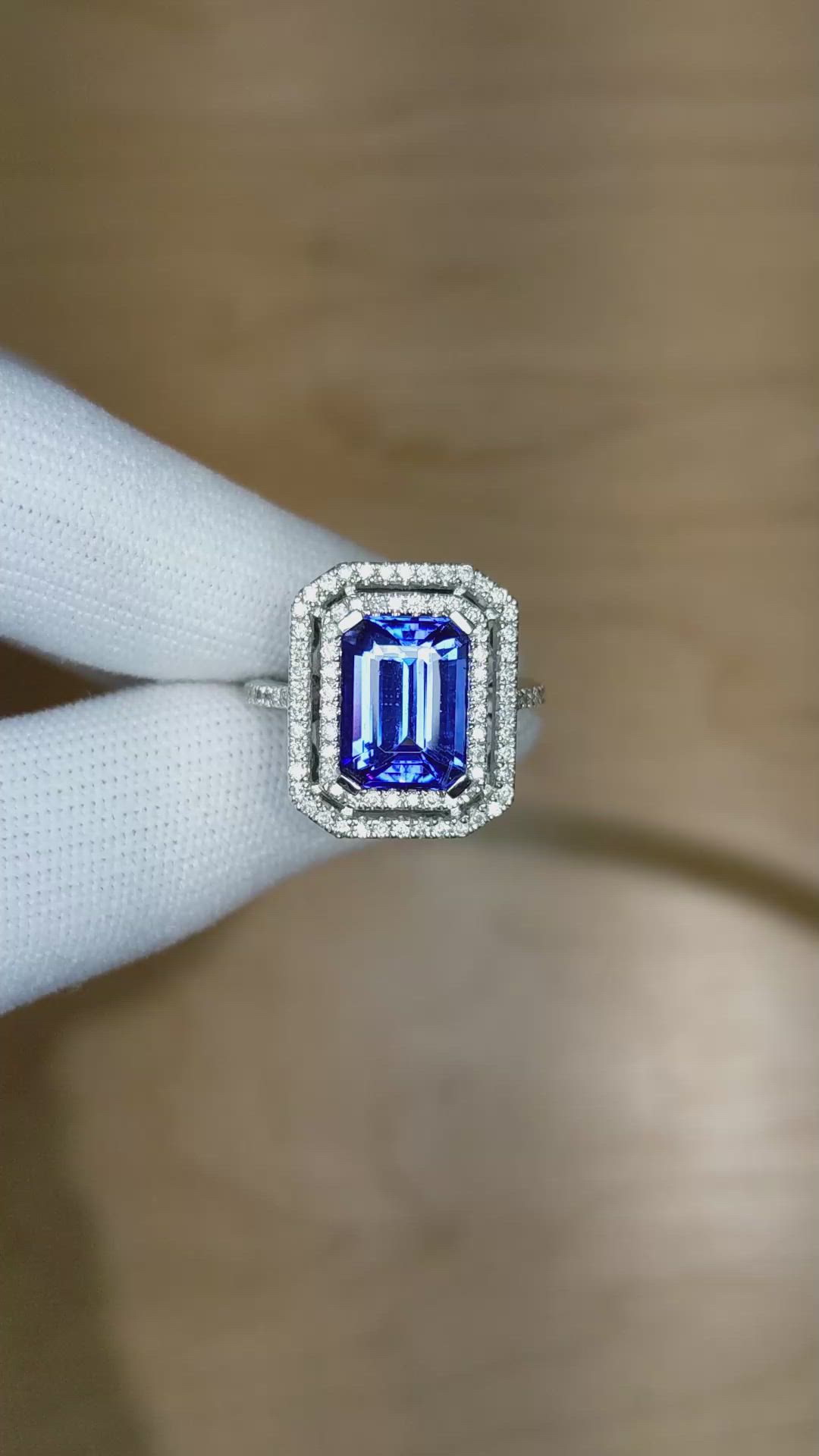 4.50 Ct. Violet Tanzanite and Natural Diamond Pave Ring, 14K White Gold Size Video