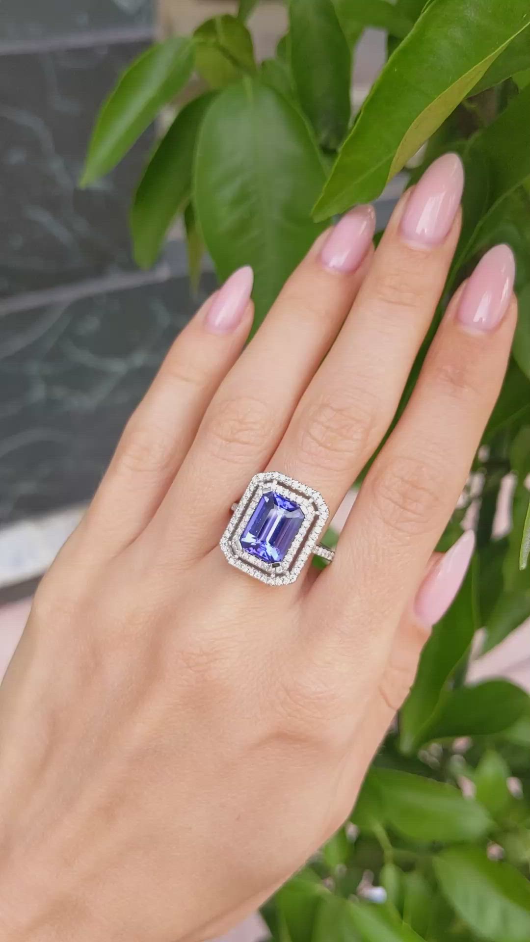 4.50 Ct. Violet Tanzanite and Natural Diamond Pave Ring, 14K White Gold Size Video