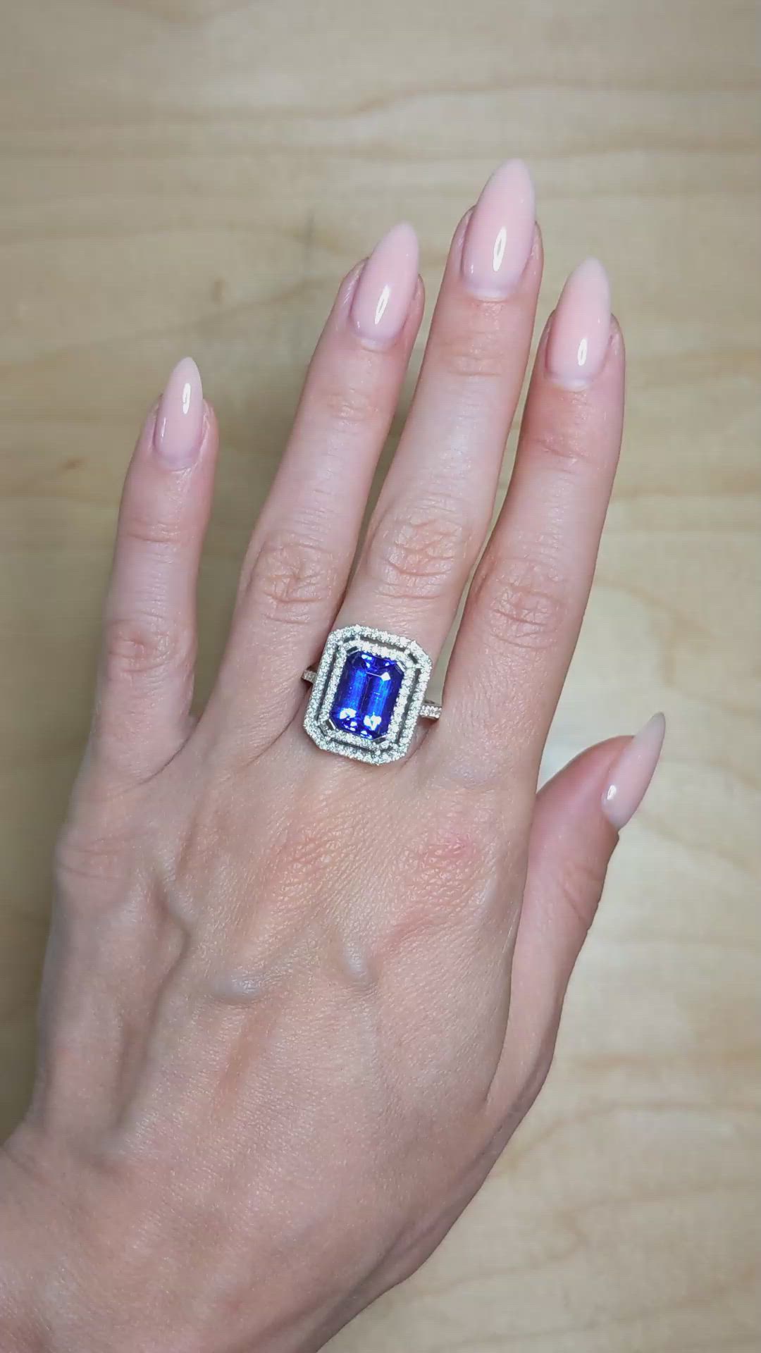 4.50 Ct. Violet Tanzanite and Natural Diamond Pave Ring, 14K White Gold Size Video