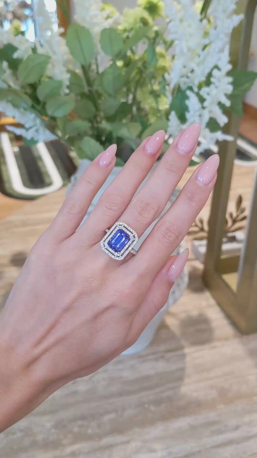 4.50 Ct. Violet Tanzanite and Natural Diamond Pave Ring, 14K White Gold Size Video