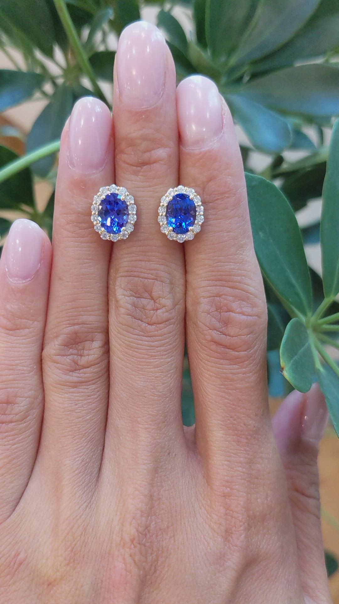 2.71 Ct.Tw.Total Carat Weight Violet Tanzanite and Natural Diamond Studs Earrings, 14K Yellow Gold Size Video